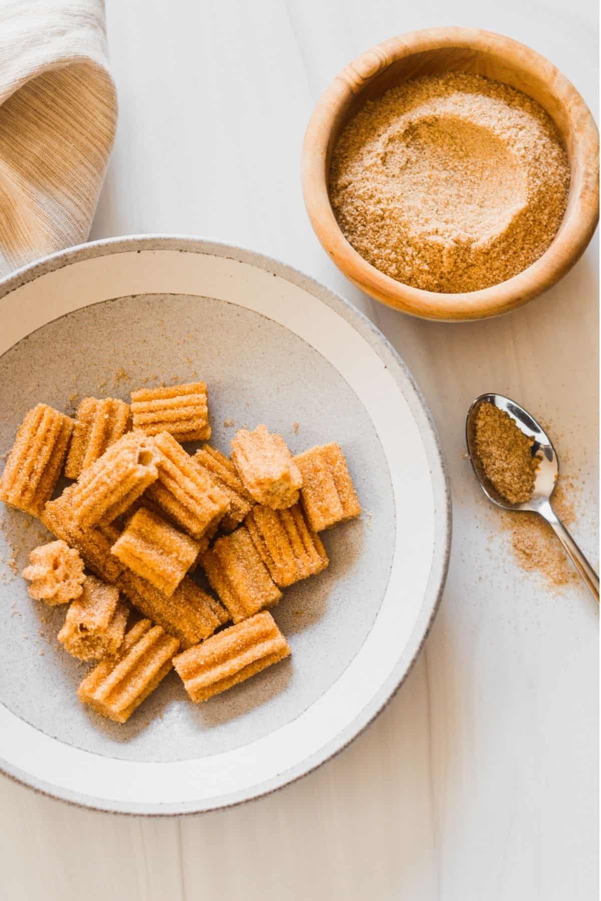 Tio Pepe's churros cut into bite size pieces.