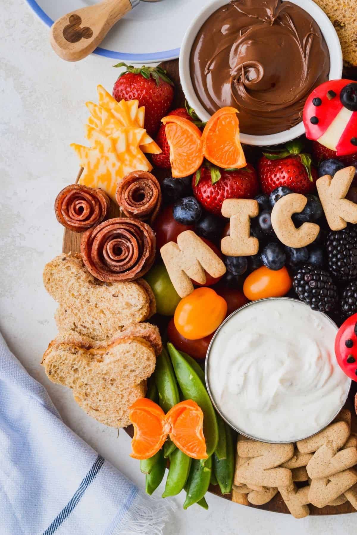 Mickey shaped salami roses with Mickey pb&j.