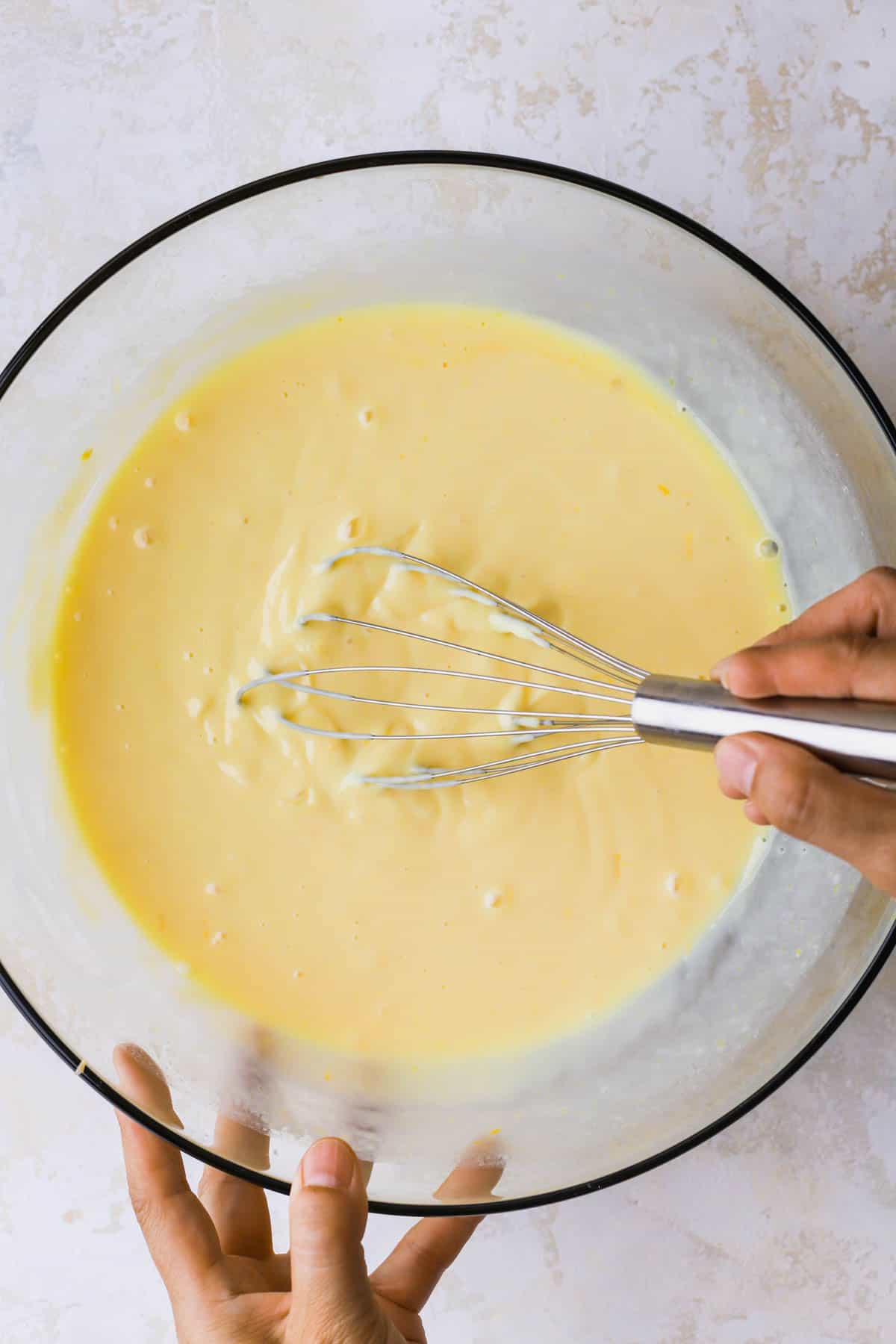 Sweetened condensed milk, Meyer lemon juice, lemon zest, vanilla and salt.