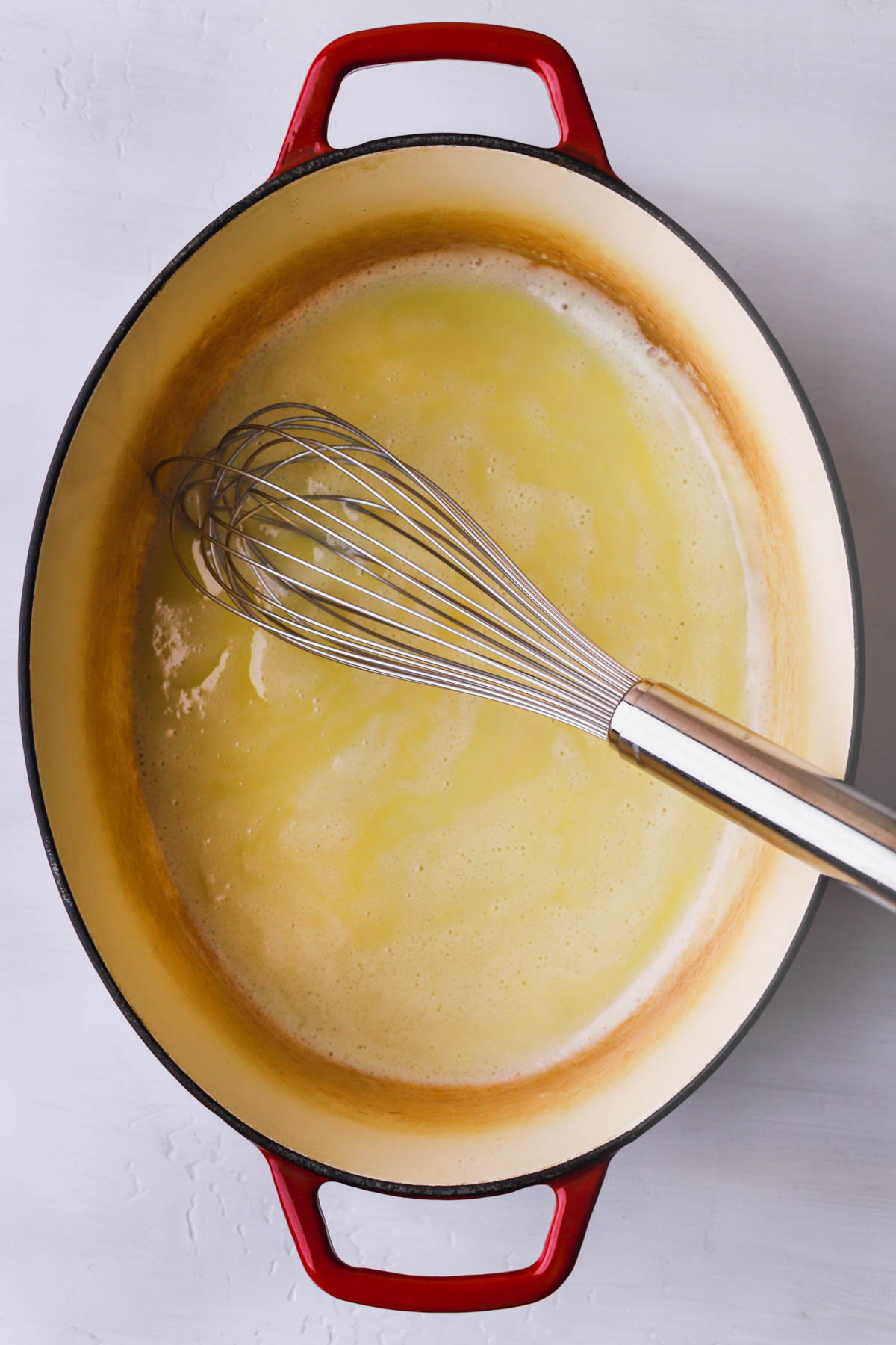 Flour and melted butter mixed together to form roux.
