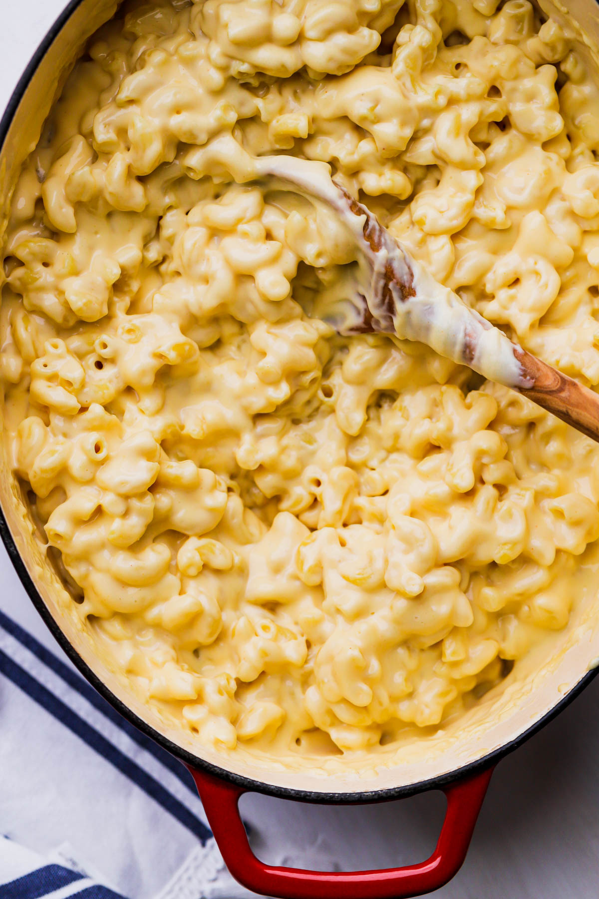 Cooked macaroni tossed with cheese sauce.  