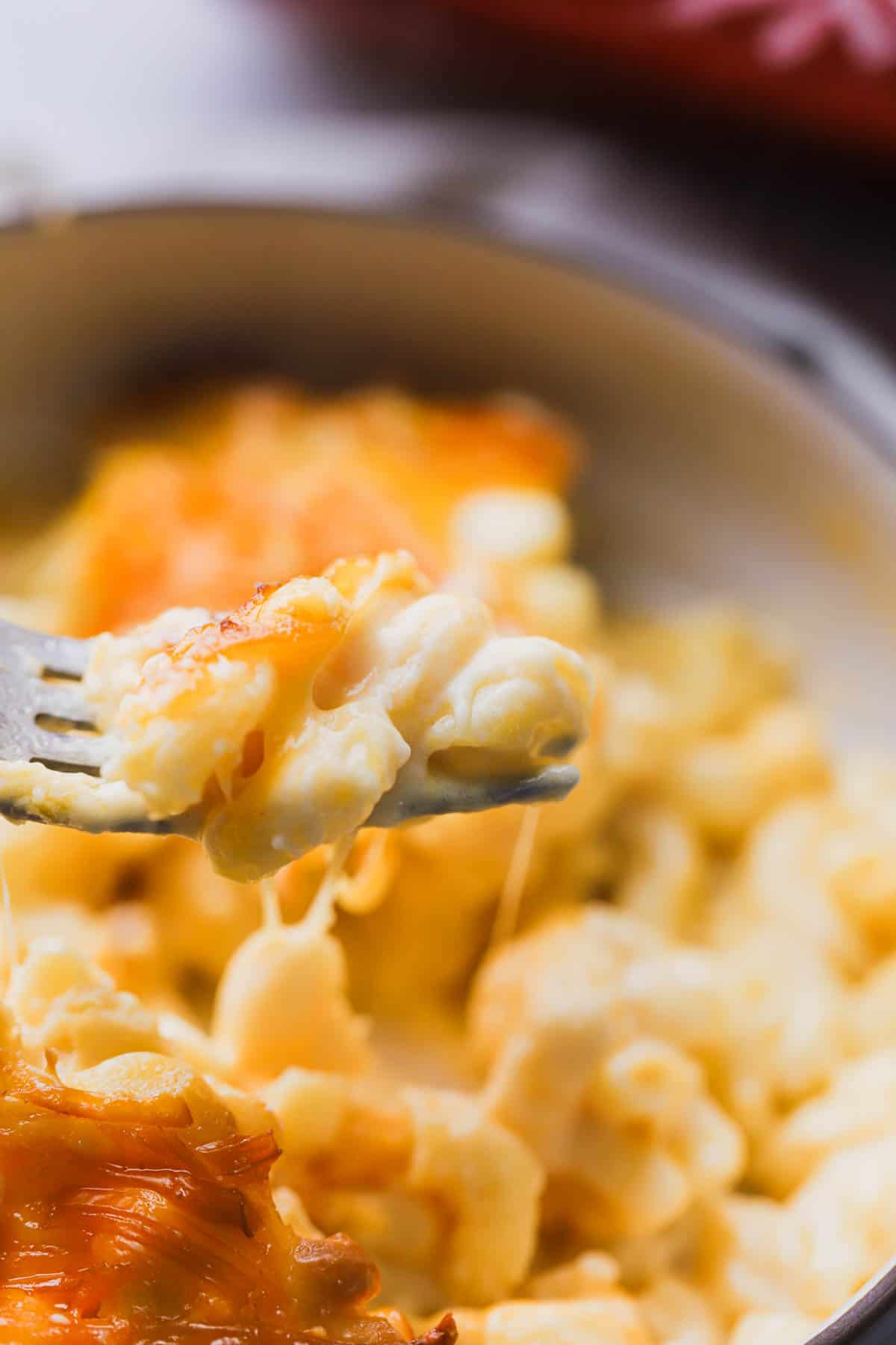 Cheesy macaroni and cheese.