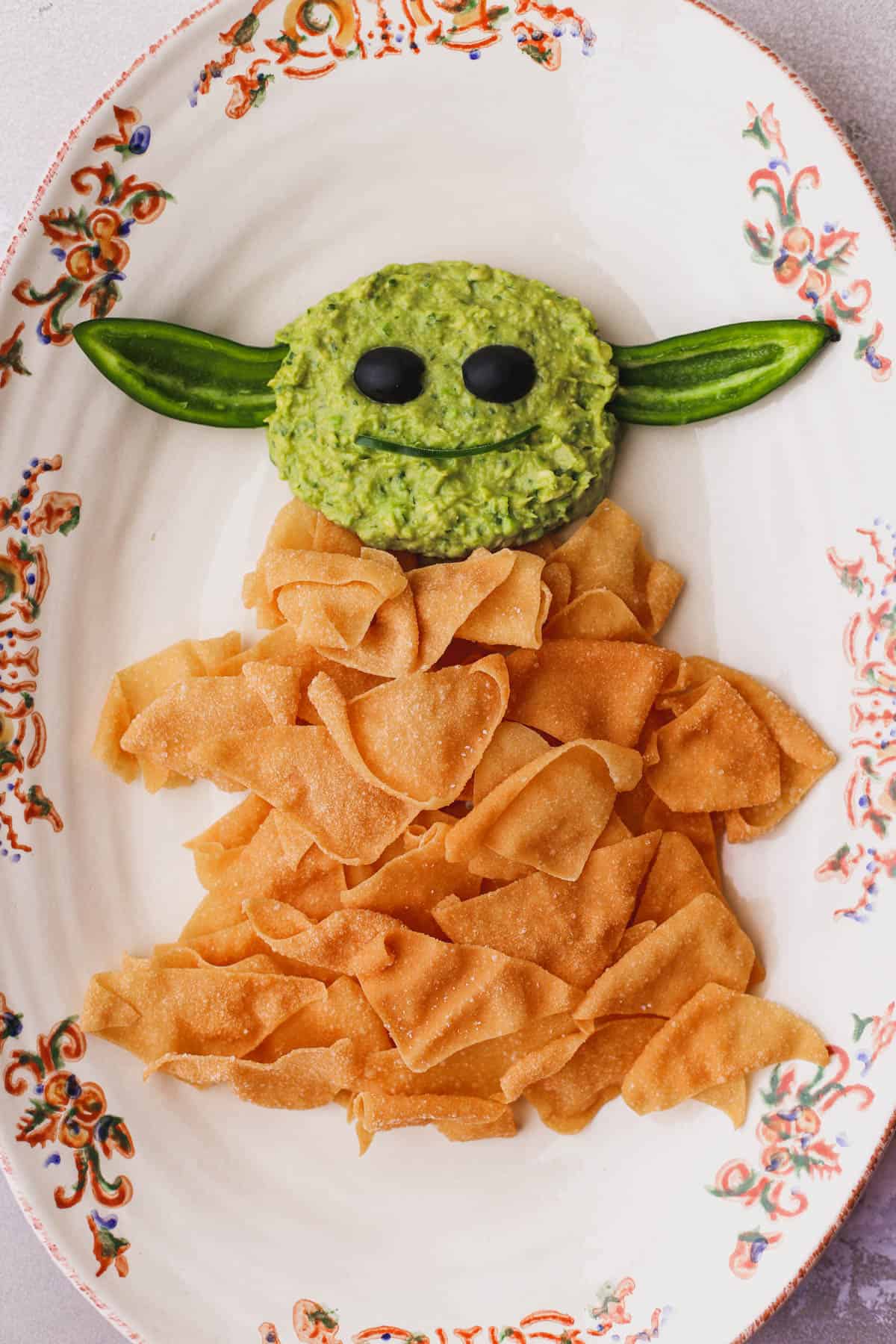 Grogu wasabi guacamole and wonton chips.