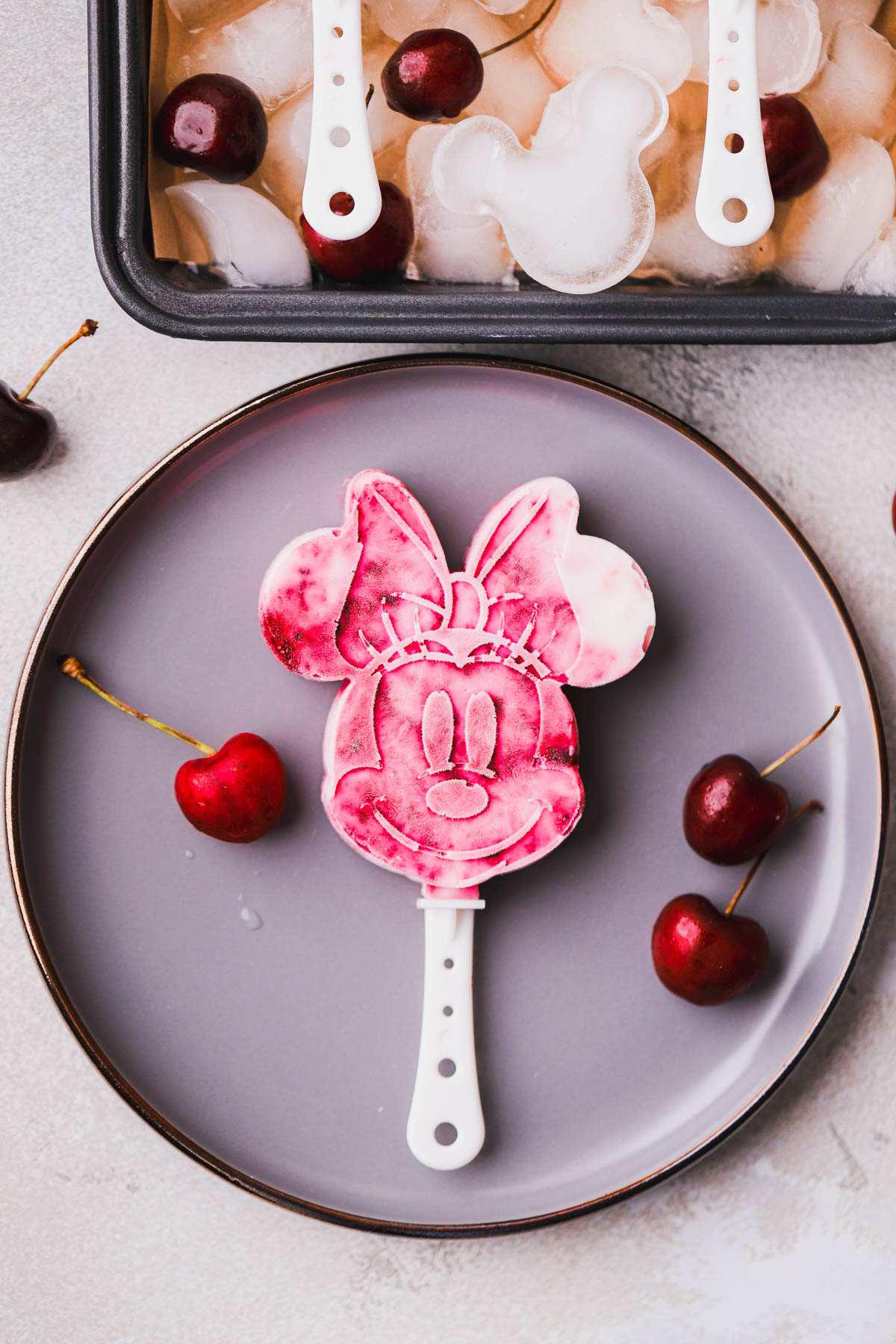 Minnie Mouse cherry yogurt popsicle.  