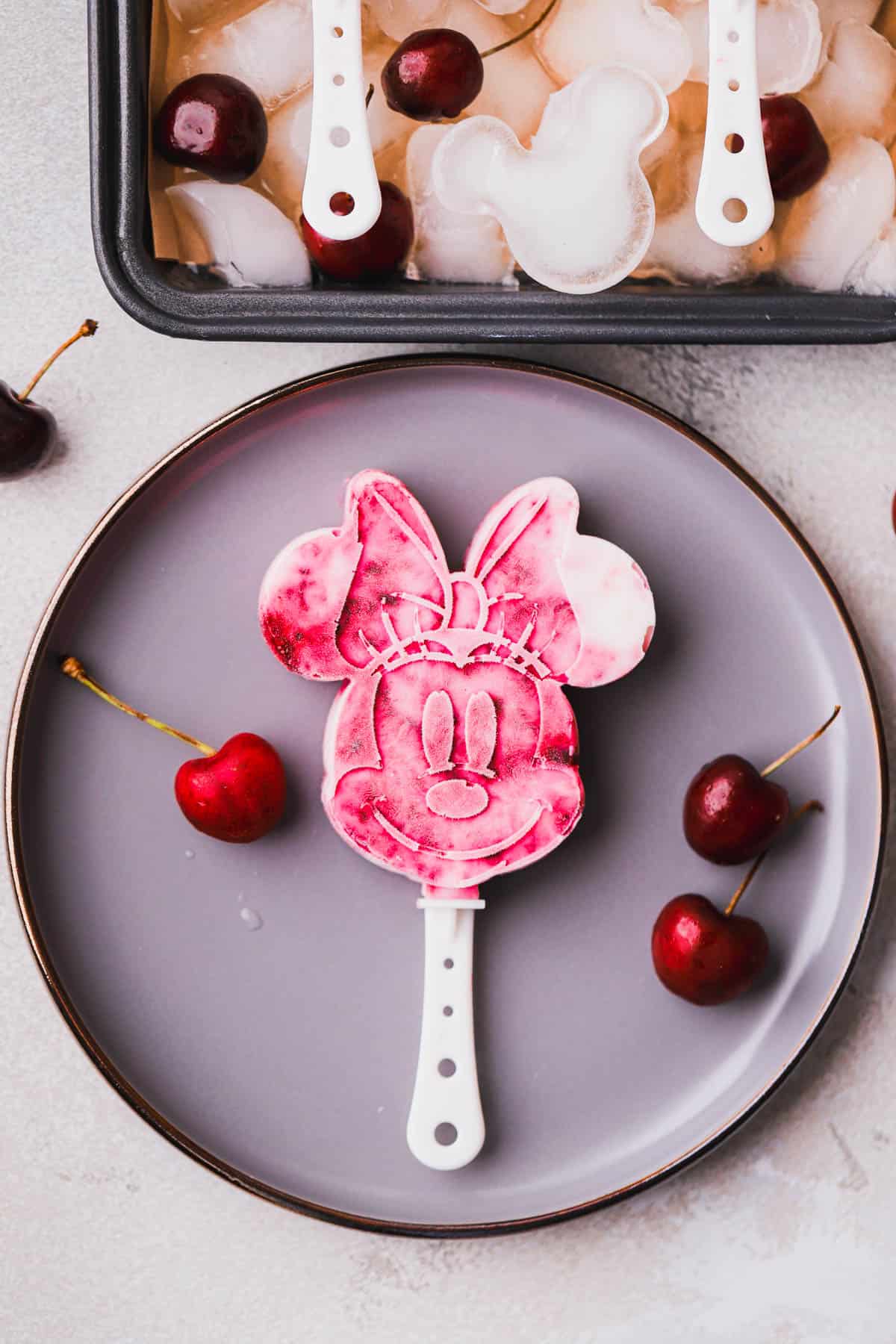 Minnie Mouse cherry yogurt popsicle.