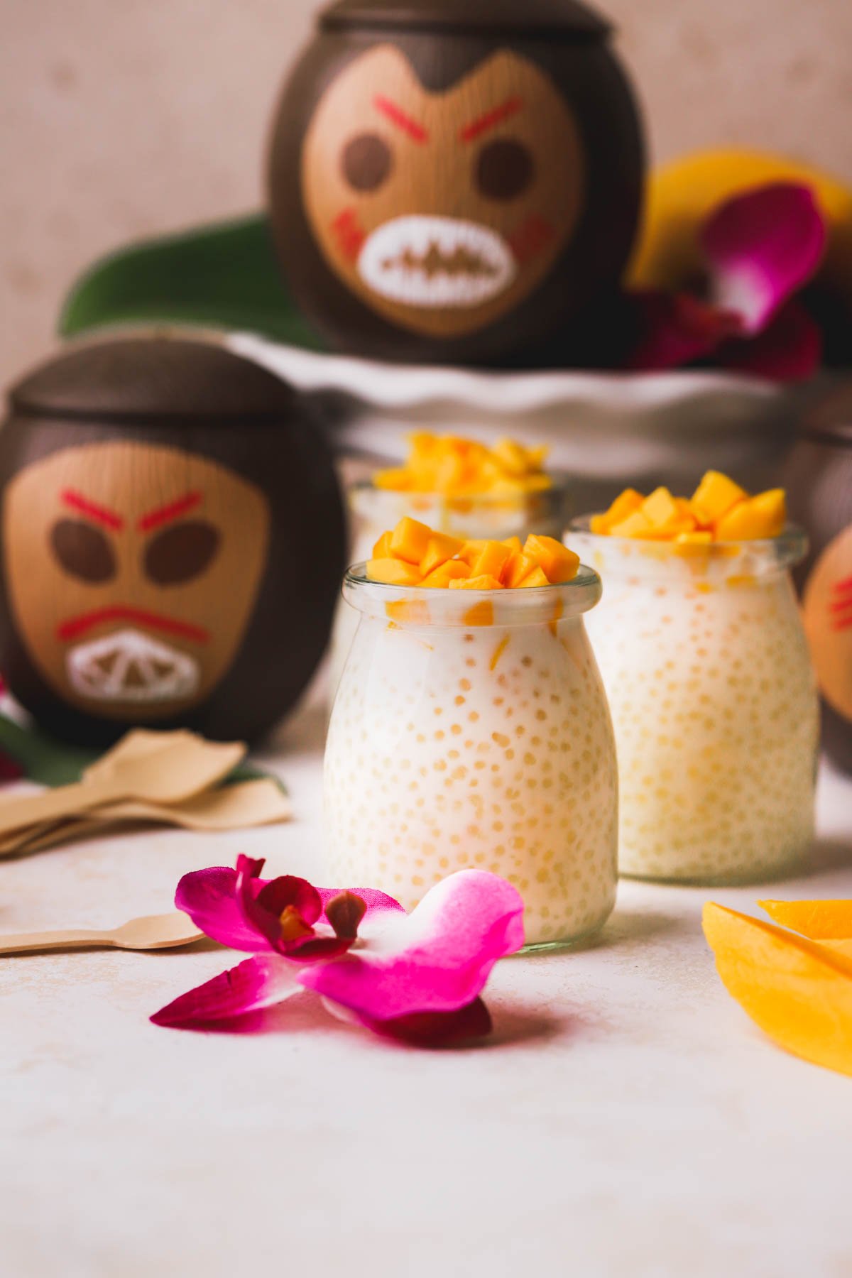 Creamy coconut sago made with tapioca pearls, coconut milk, milk and sugar. Topped with fresh mango.
