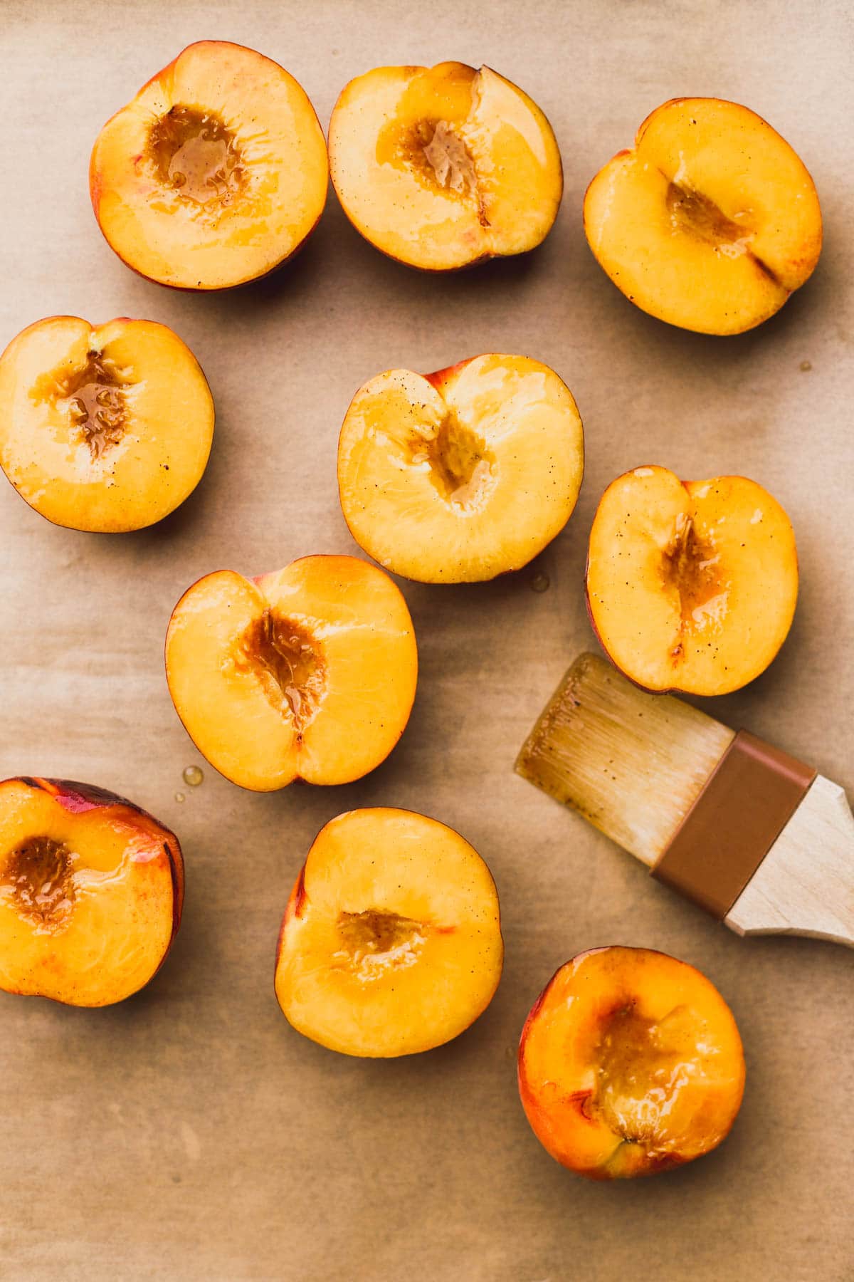 Fresh peaches brushed with brown butter and cinnamon.