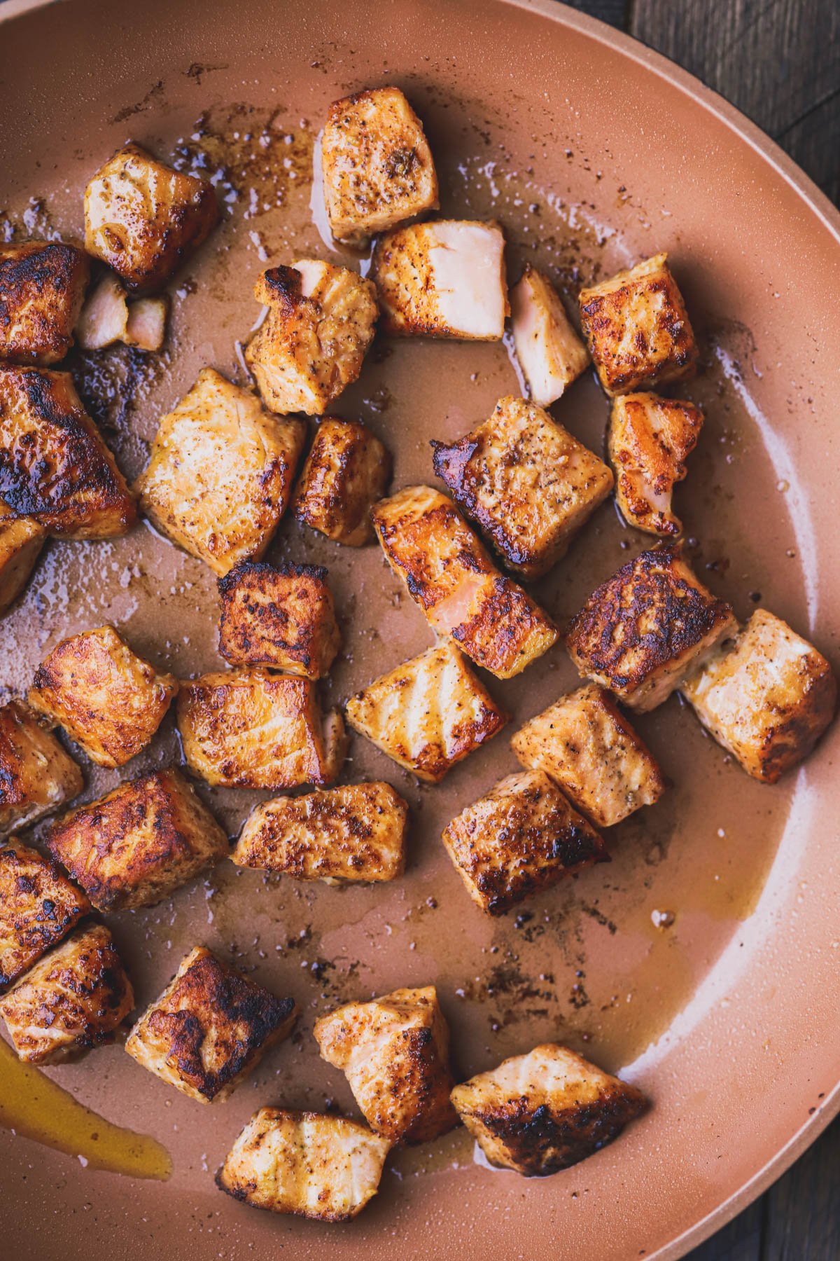 Sautéed crispy chunks of salmon.