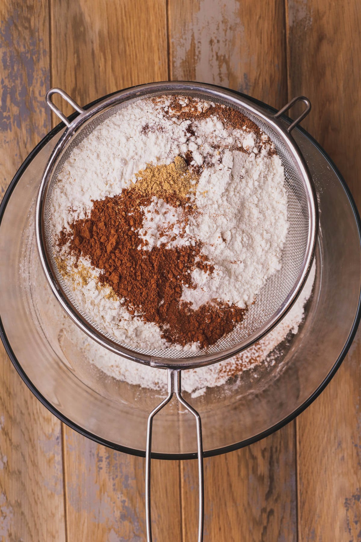 Sifted flour, spices, baking soda and baking powder.