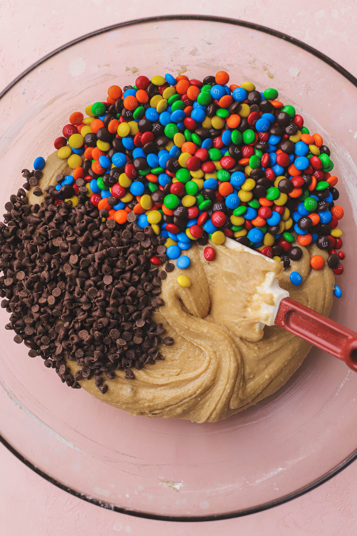 Cookie dough with mini m&m's and mini chocolate chips.