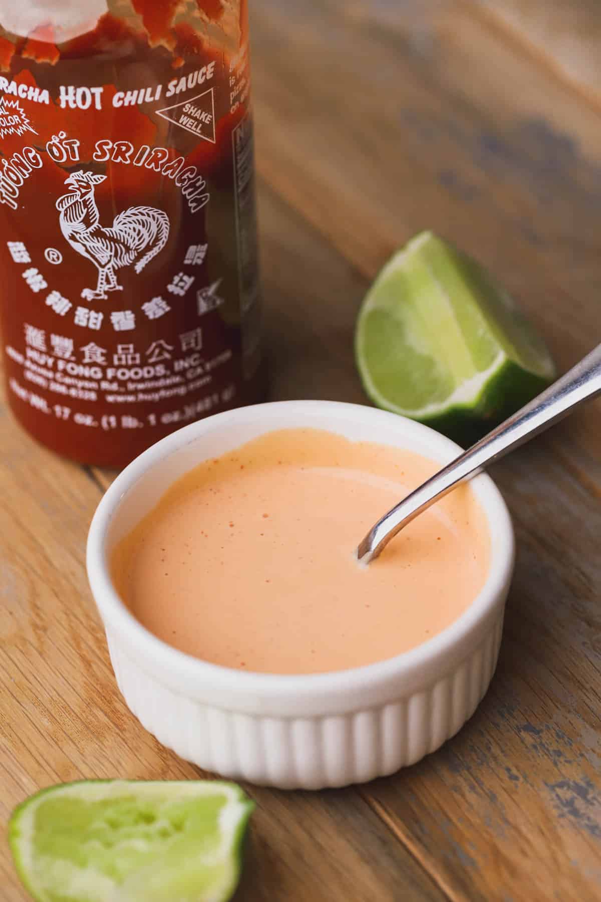 Sriracha, lime juice and kewpie mayo.