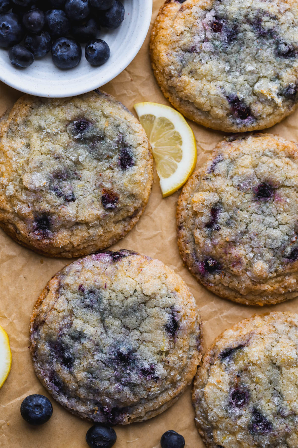 Lemon blueberry cookies coated in lemon sugar. 