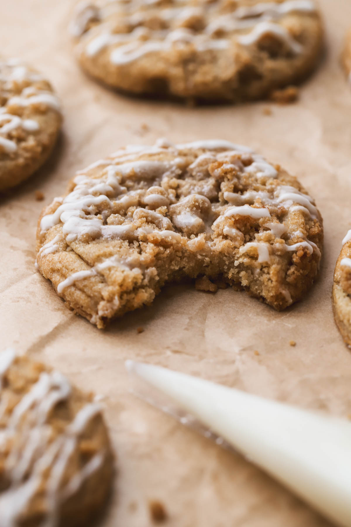 Cinnamon spiced cookie with streusel and icing. 