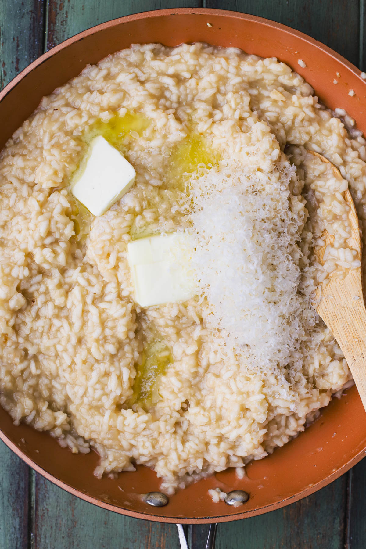 Risotto, butter and parmesan cheese. 