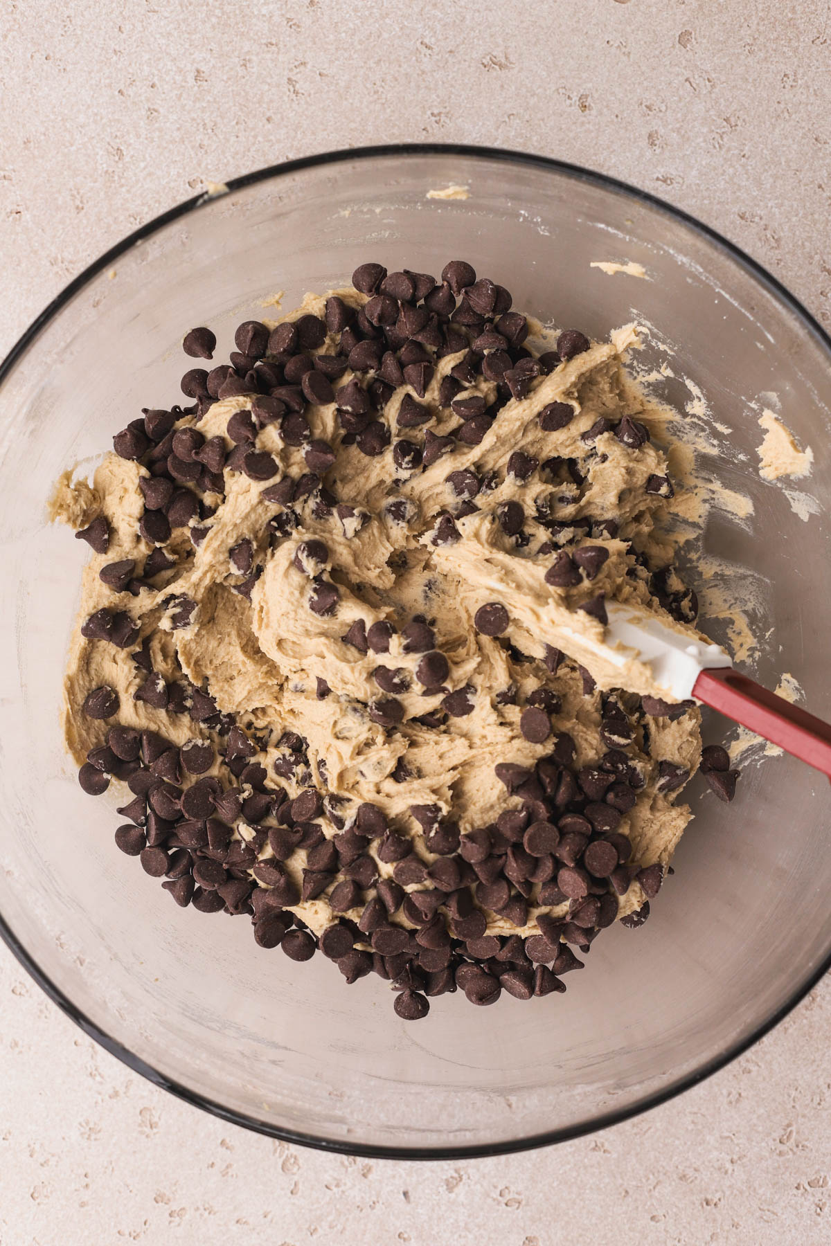 Cookie dough with dark chocolate chips.  