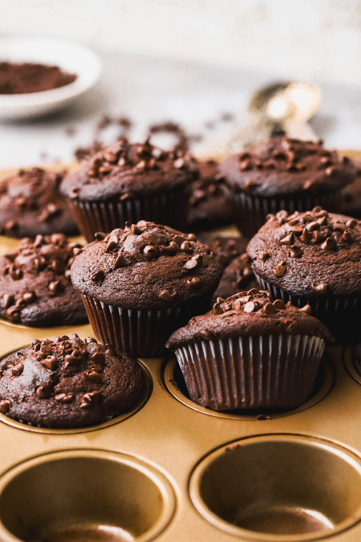 Bakery-style muffins with three different types of chocolate. 