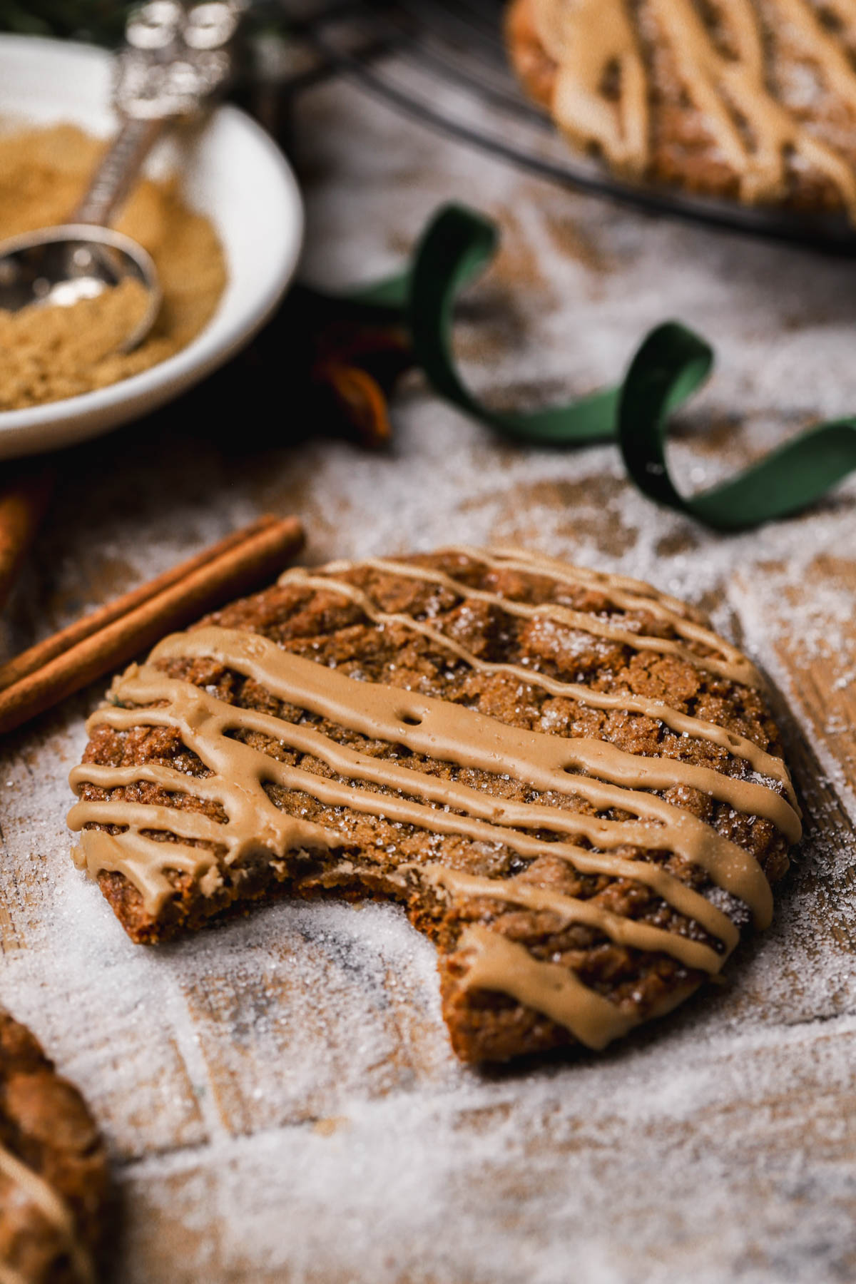 Gingerbread cookies flavored with molasses, espresso powder and drizzled with coffee glaze. 