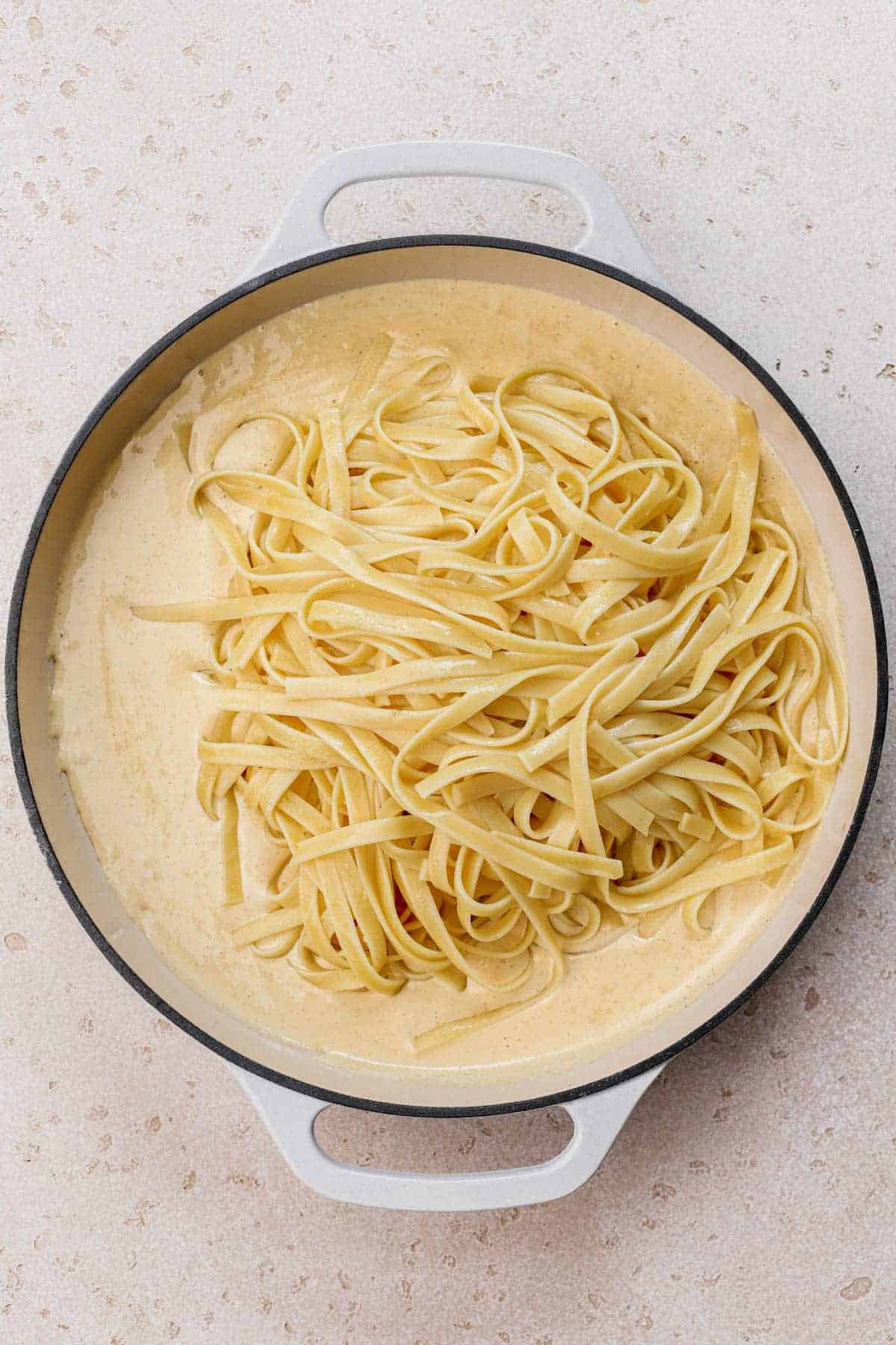 Alfred sauce with fettuccini noodles. 