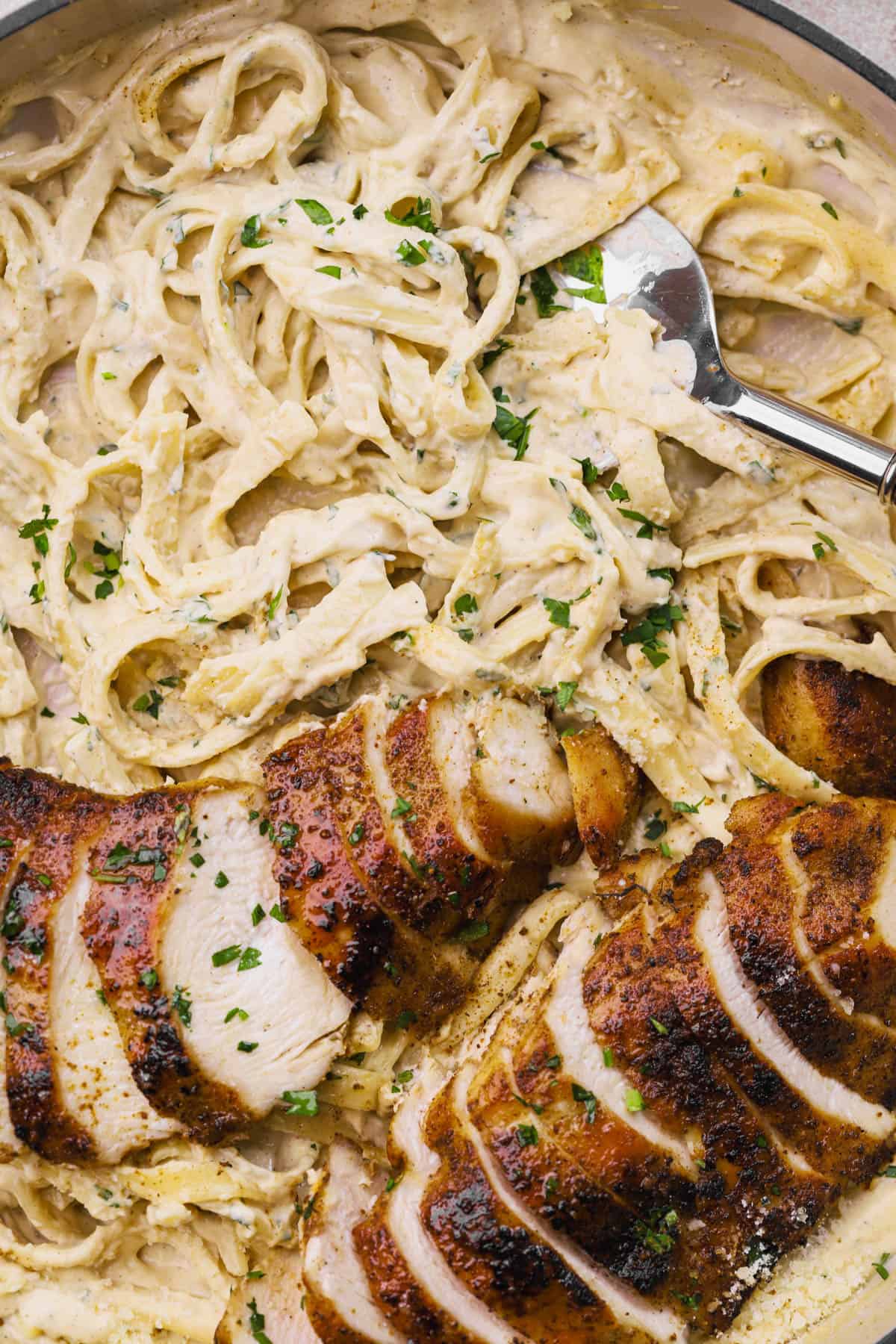 Cajun Alfredo Sauce with spiced chicken breast. 