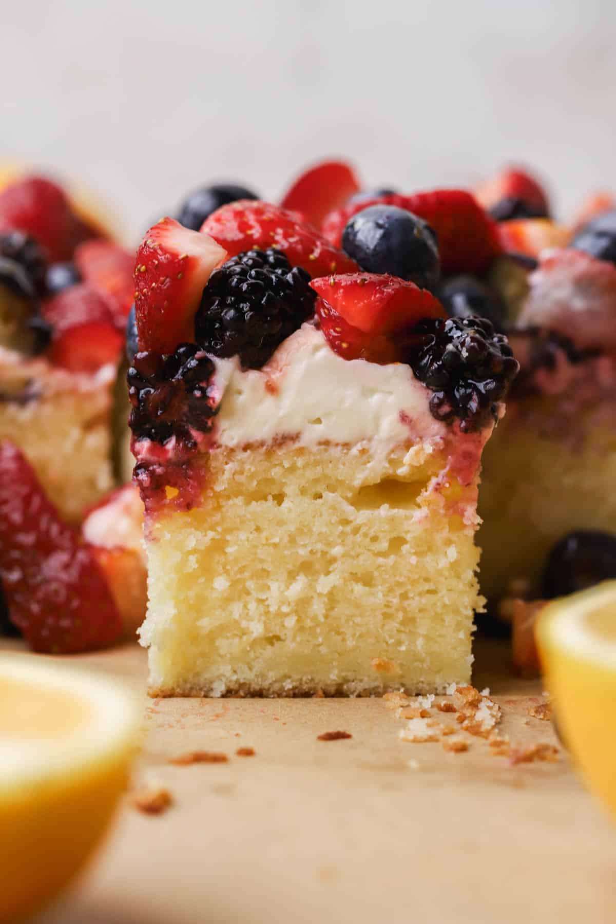 Lemon cake with mascarpone and fresh berries.