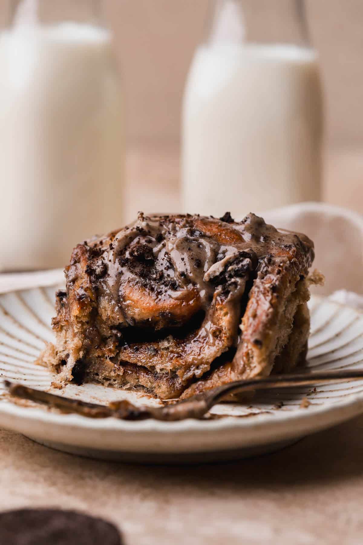 Cinnamon rolls with Oreos and cream cheese frosting. 