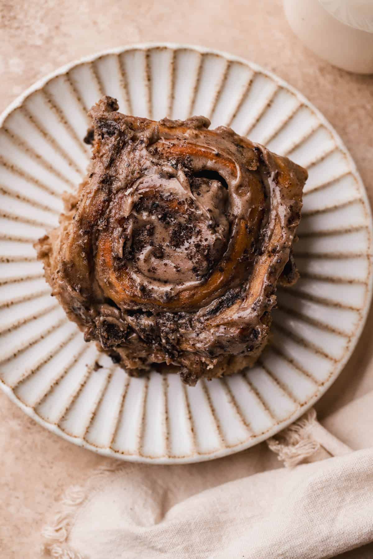 Giant oreo cinnamon rolls with cream cheese glaze.