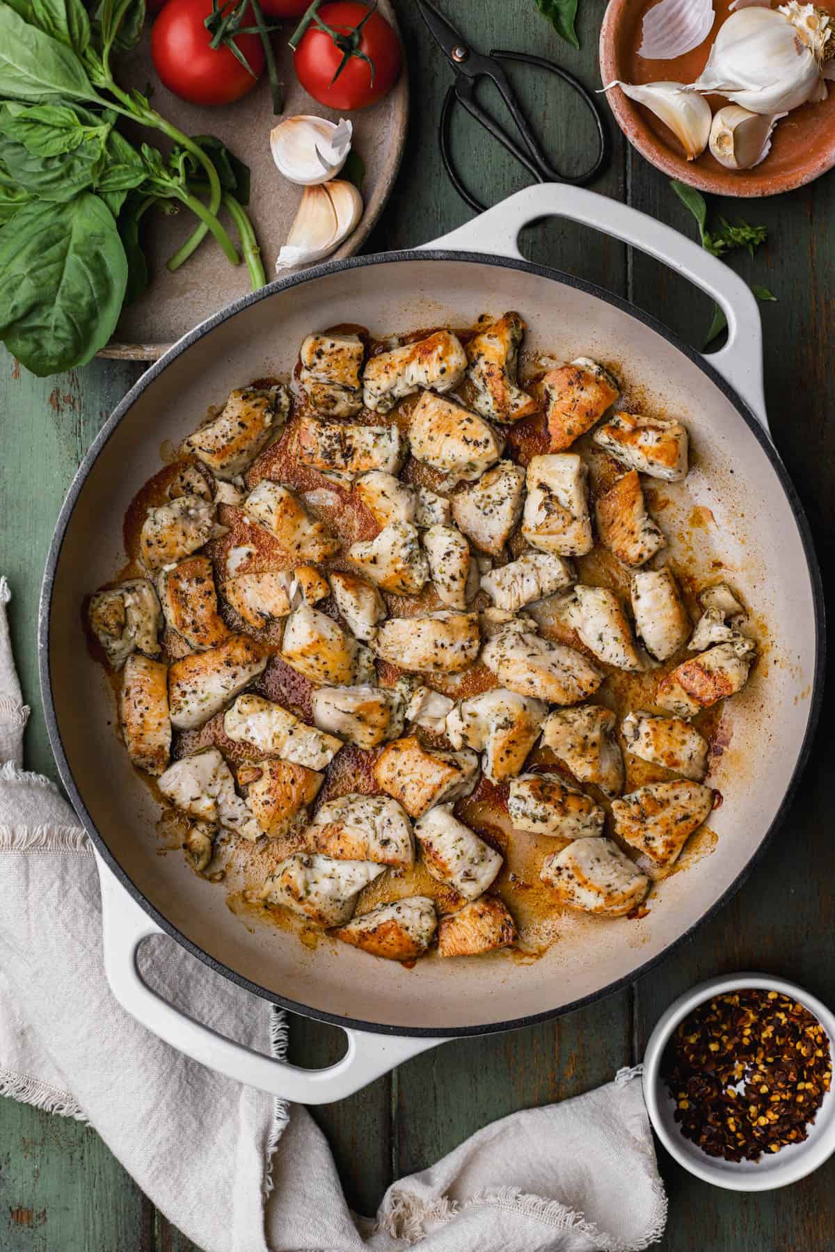 Seared chicken breast with Italian seasoning.  