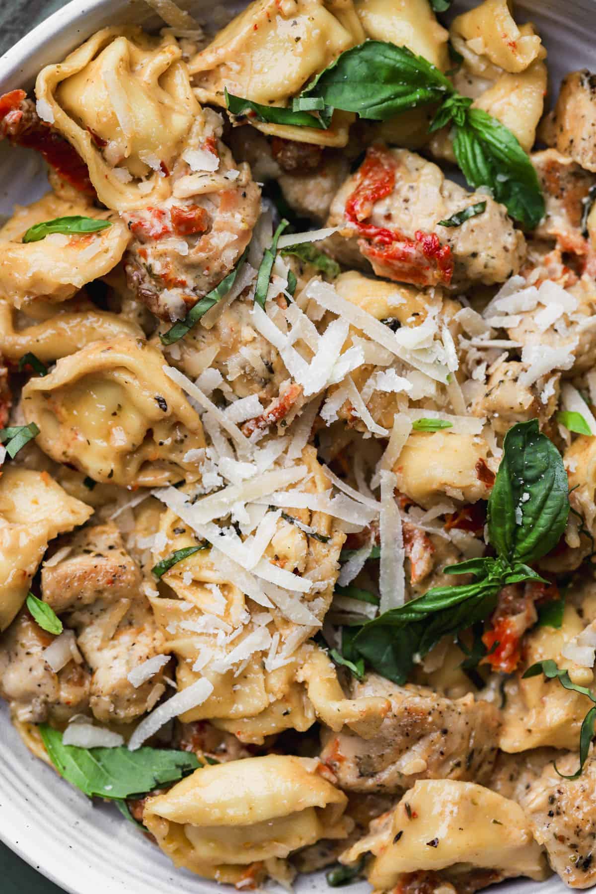Marry me chicken tortellini with parmesan and fresh basil. 