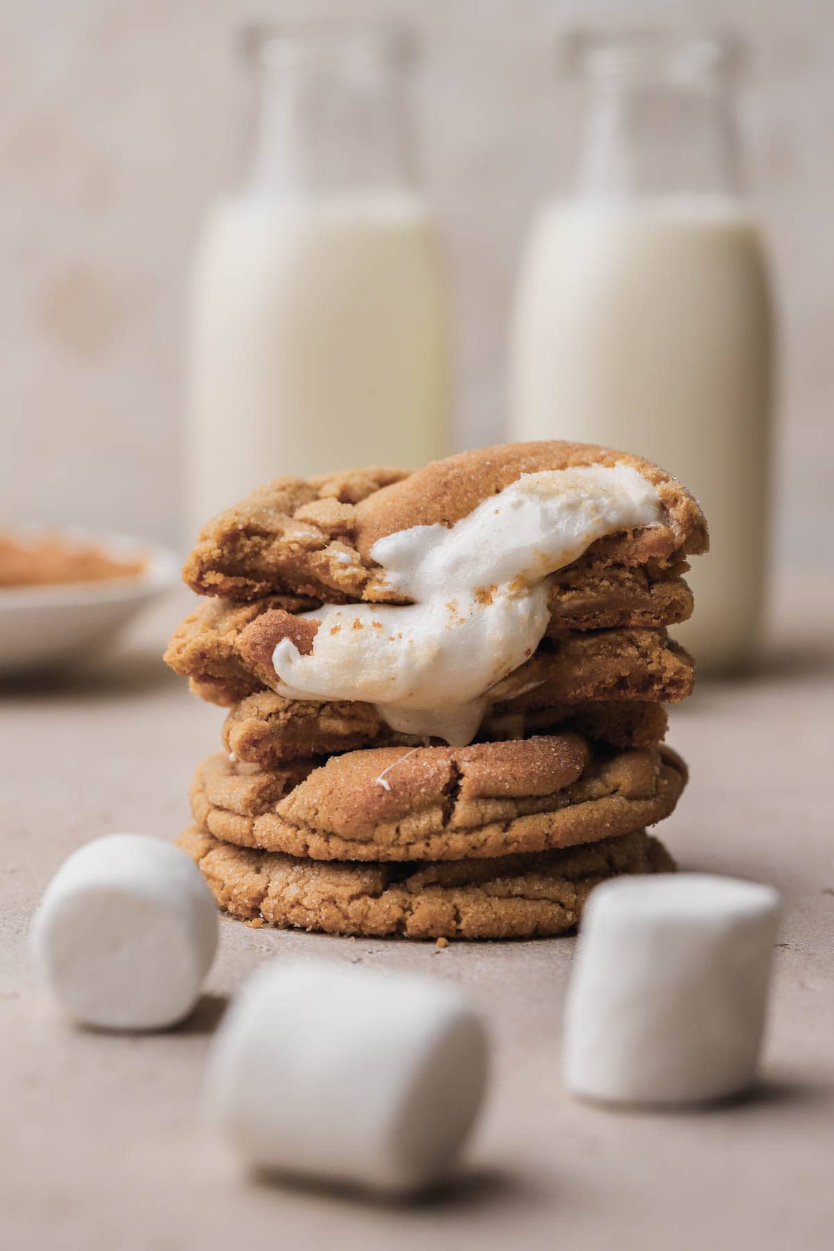 Peanut butter cookies with marshmallows.