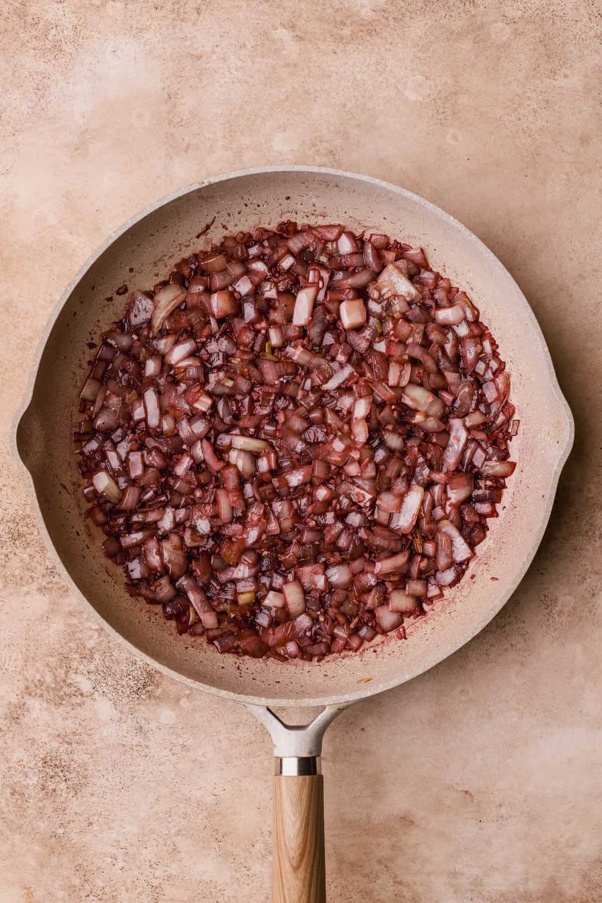 Sautéed onions, garlic and red wine.