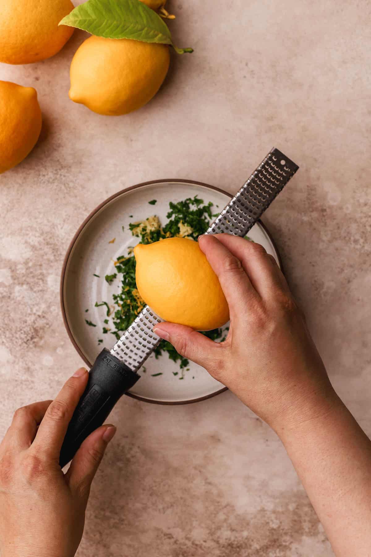 Garlic, lemon zest and chopped parsley.