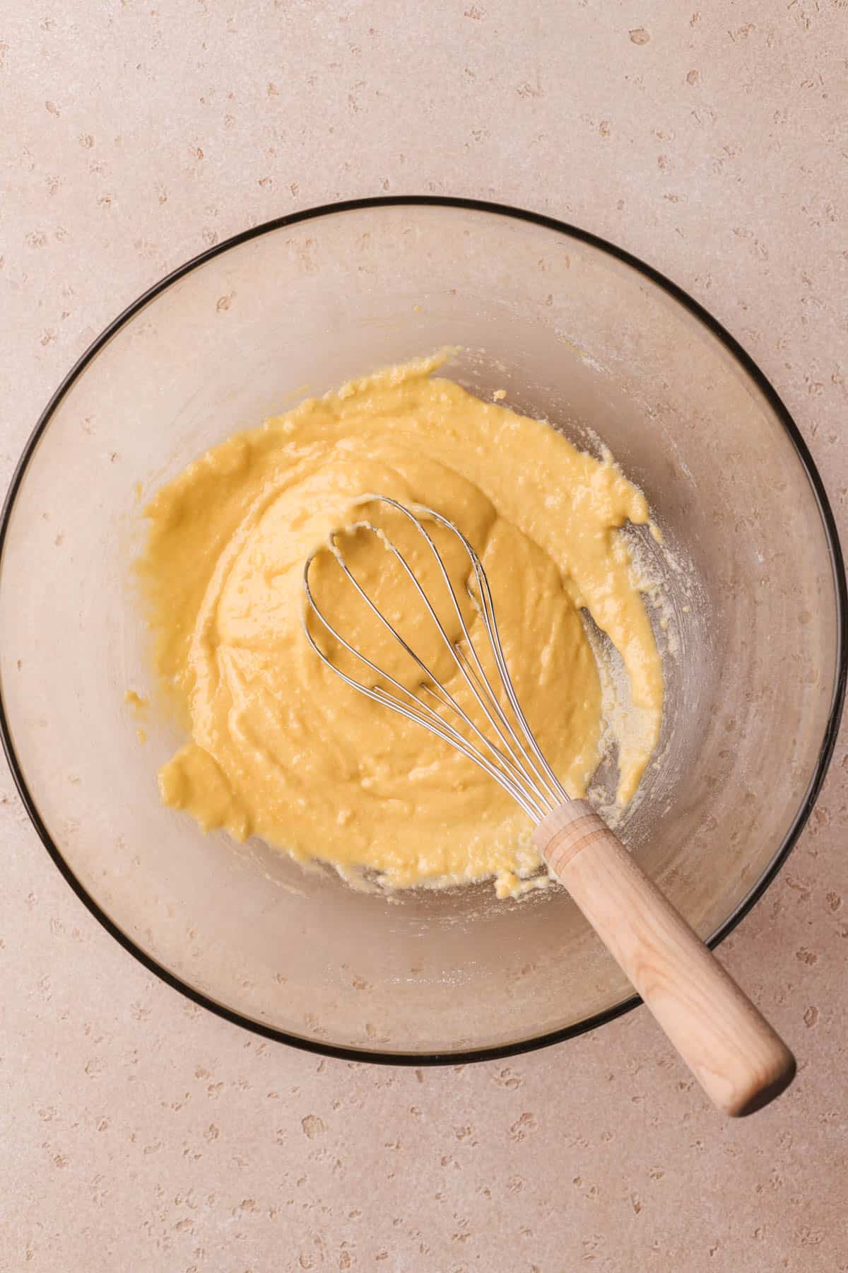 Mixed egg yolks, sugar and flour. 