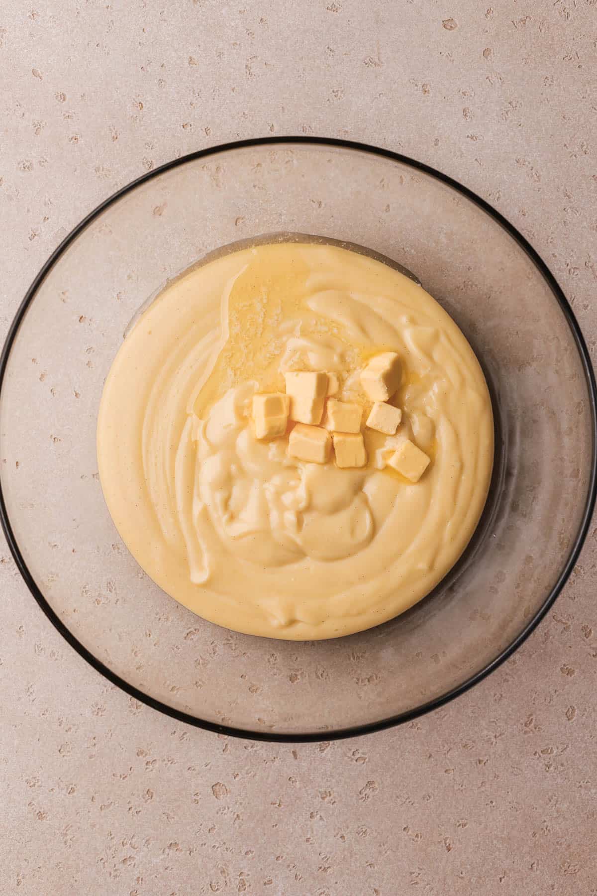 Cooked custard with butter.  