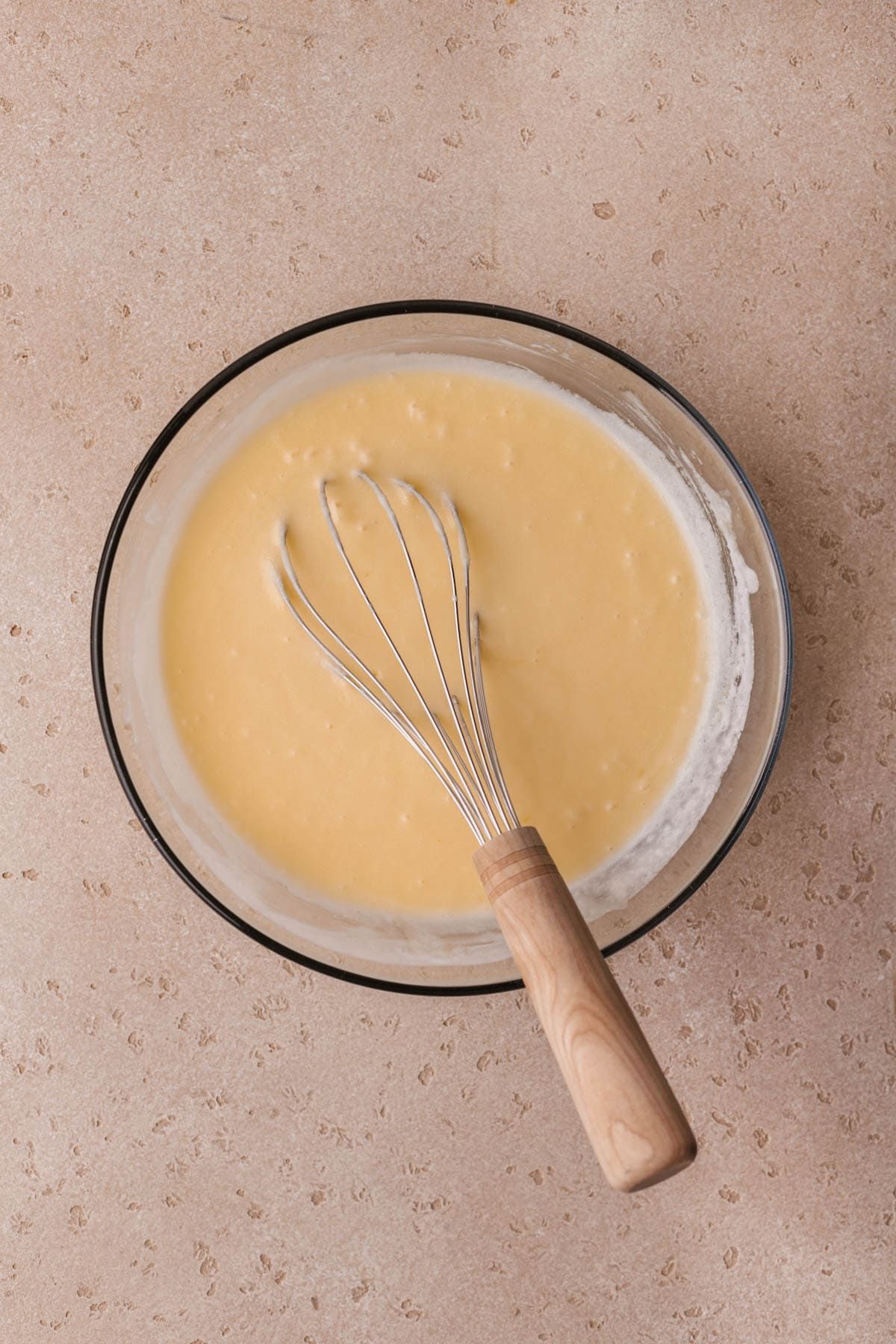 Eggs, melted butter, sugar, almond extract, vanilla, buttermilk, and sour cream.