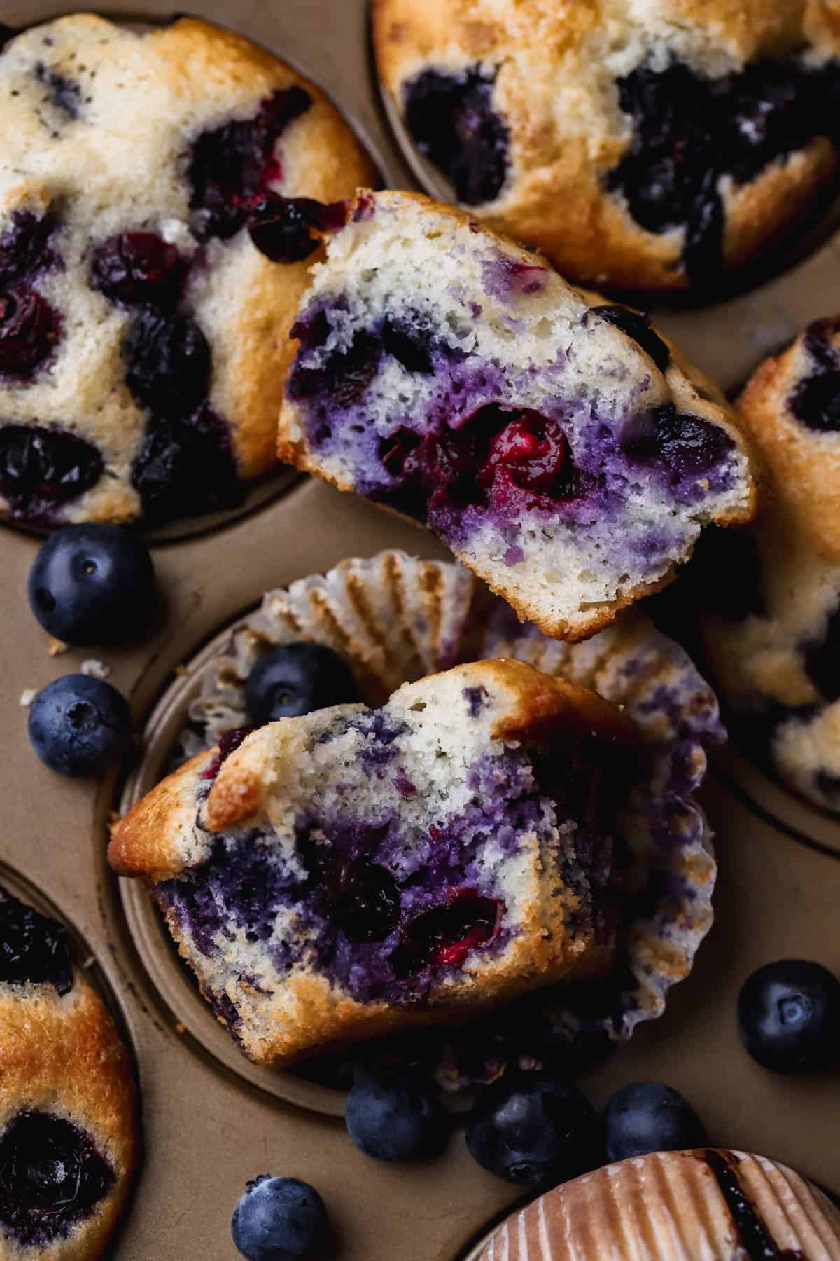Buttermilk muffins with fresh blueberries.