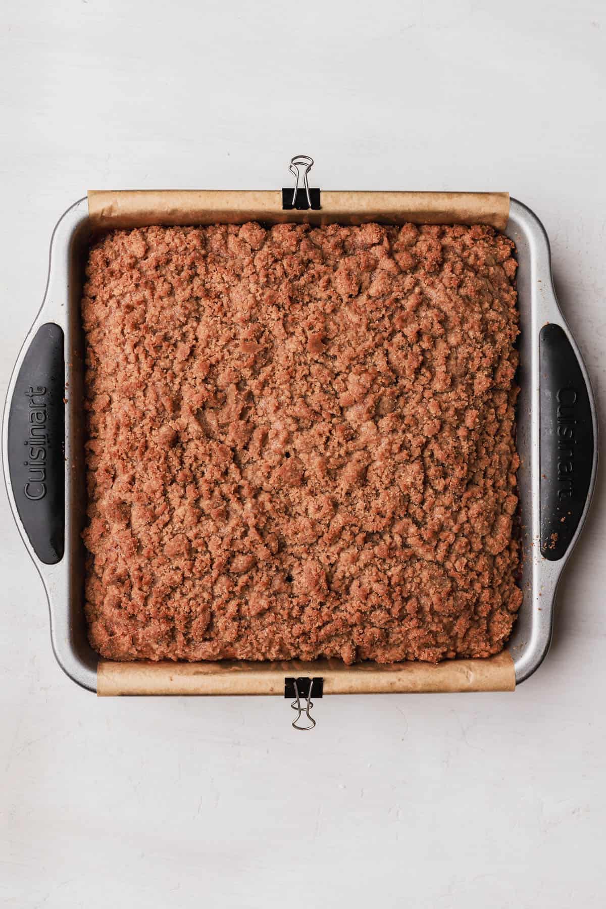 Baked banana bread with streusel topping. 