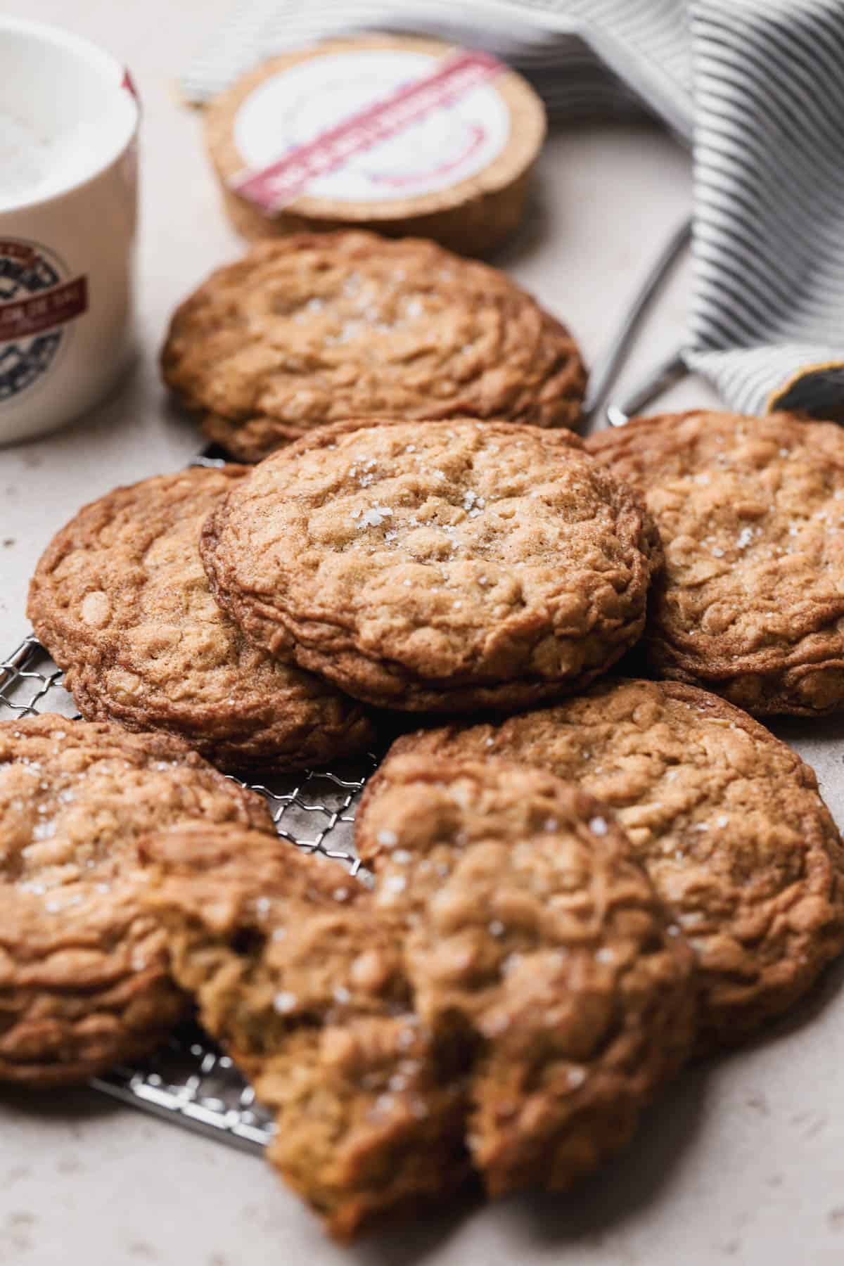 Browned butter oatmeal cookies sprinkled with sea salt. 