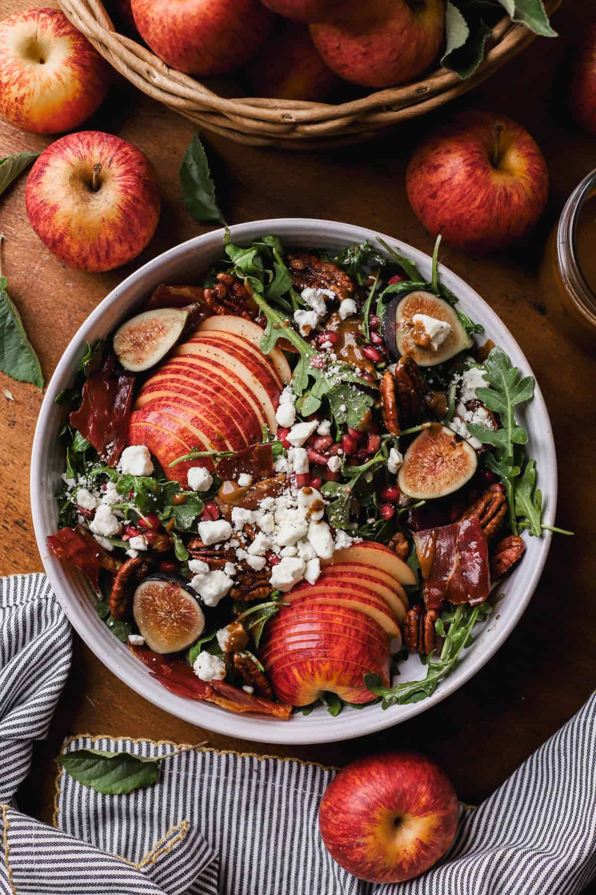Crispy Prosciutto salad with apples, figs, pecans, pomegranate, fet and maple-balsamic dressing. 