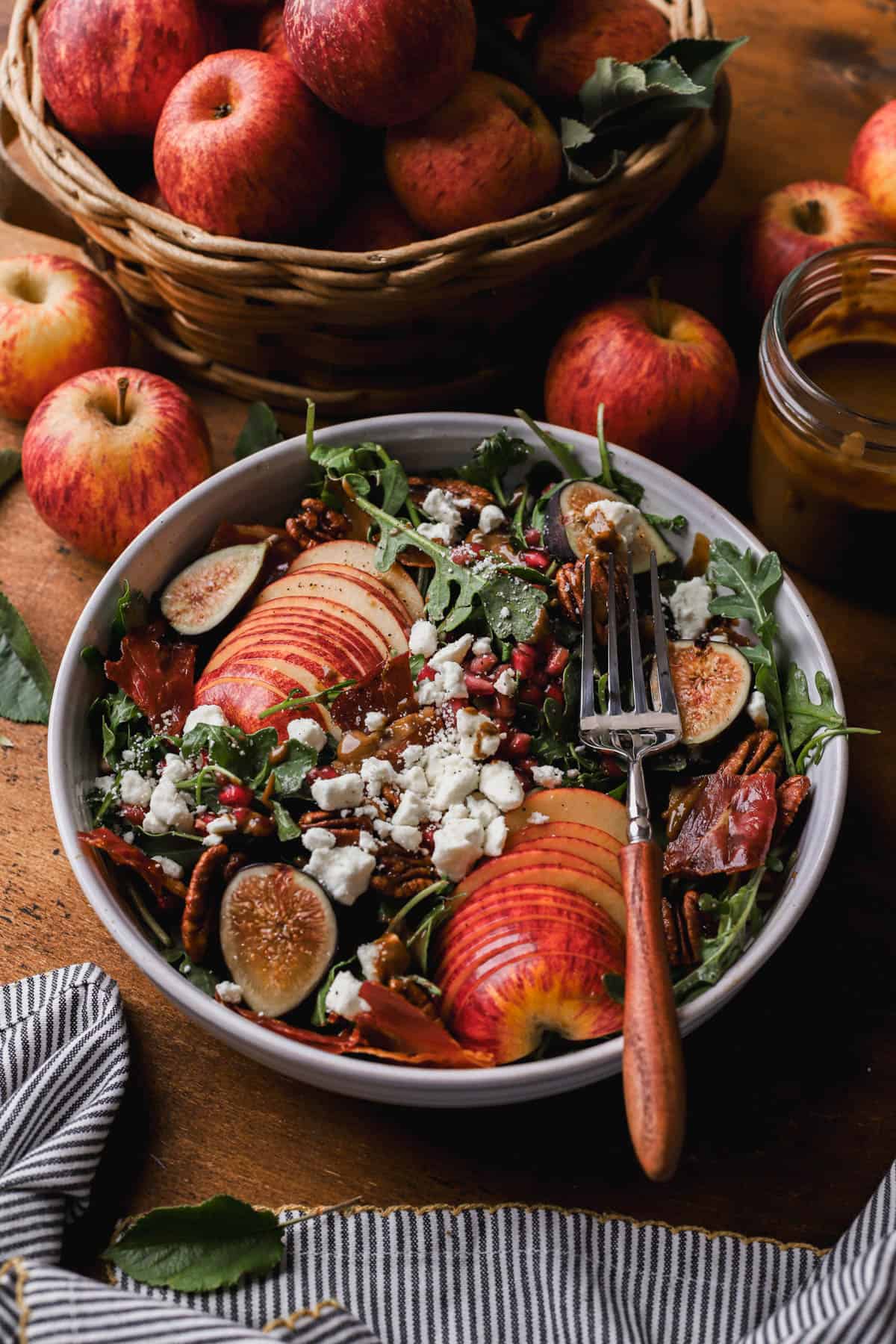 Crispy Prosciutto salad with apples, figs, pecans, pomegranate, fet and maple-balsamic dressing. 
