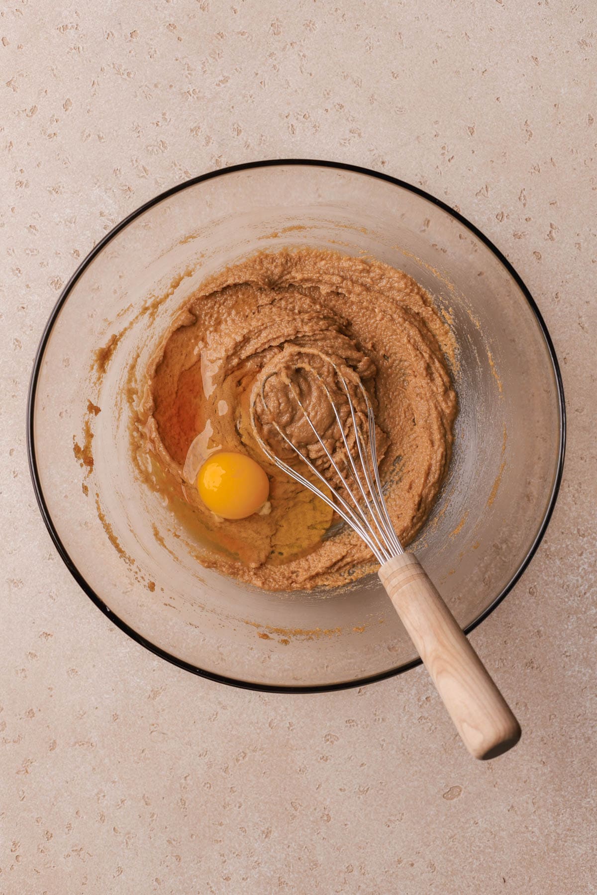 Melted butter, sugar, brown sugar, egg, and vanilla. 