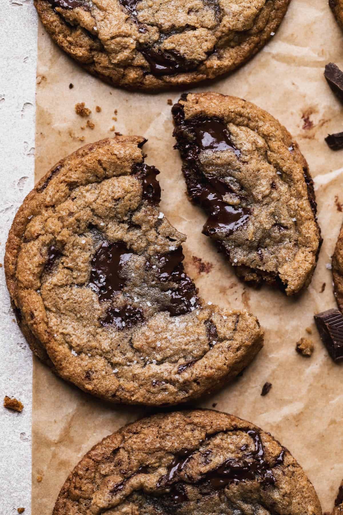Chocolate chunk cookies with cinnamon and sea salt.
