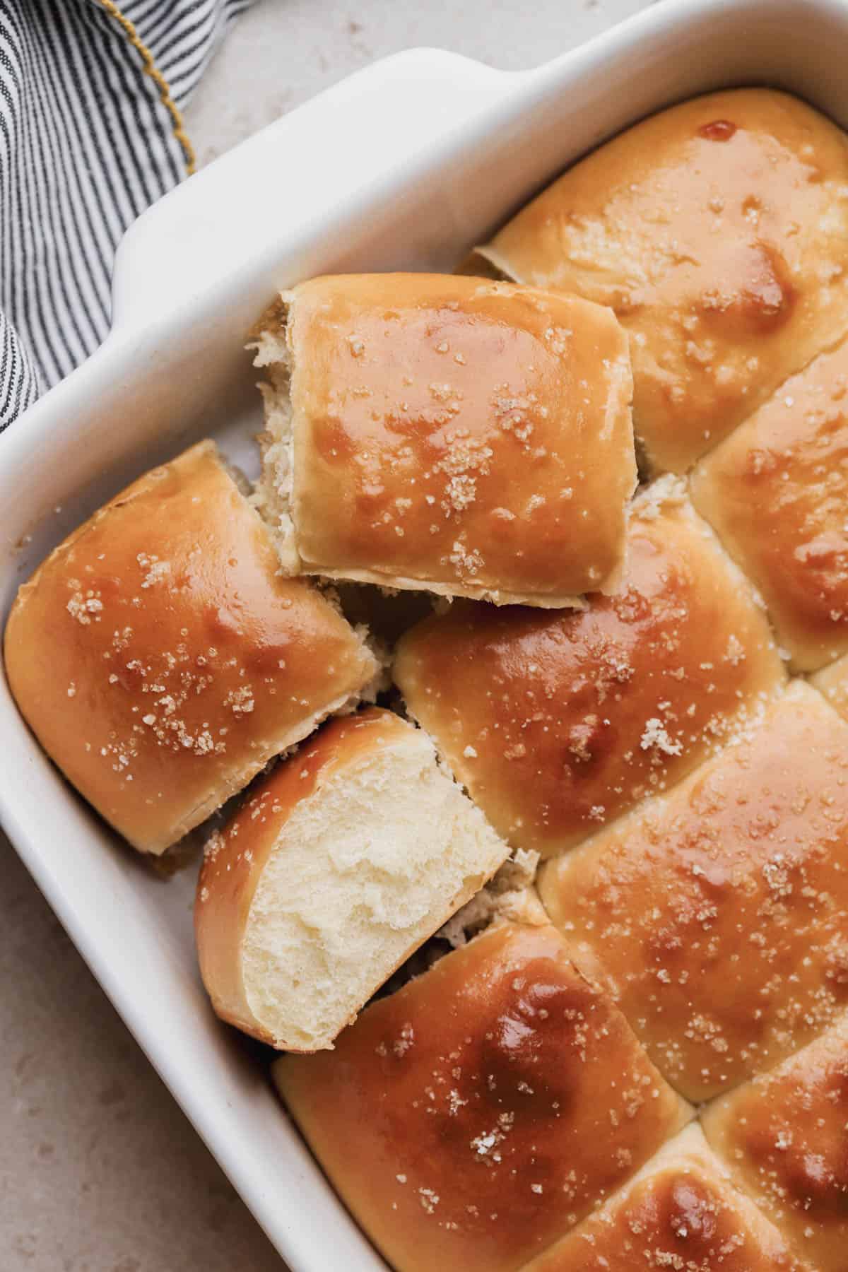 Pull apart bread rolls topped with sea salt. 