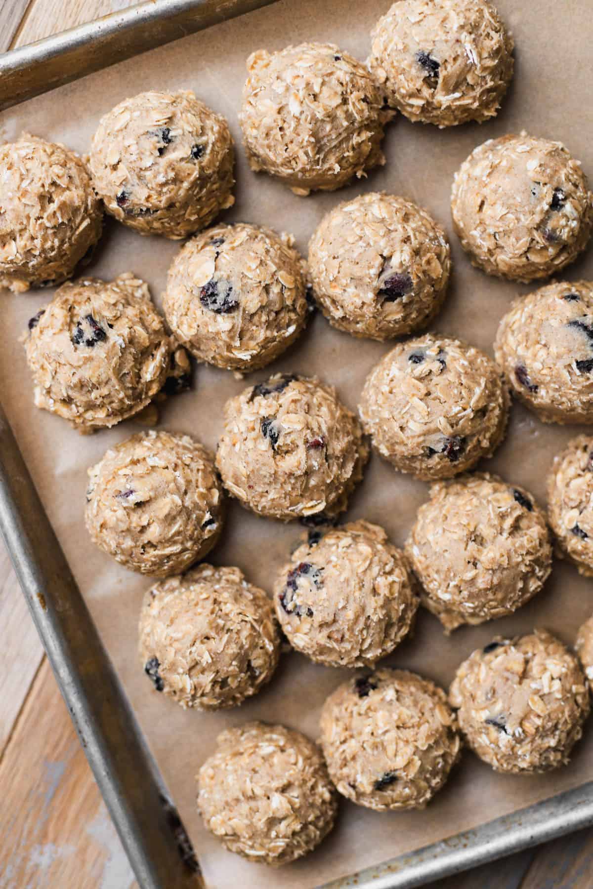 Scooped oatmeal cranberry cookies. 