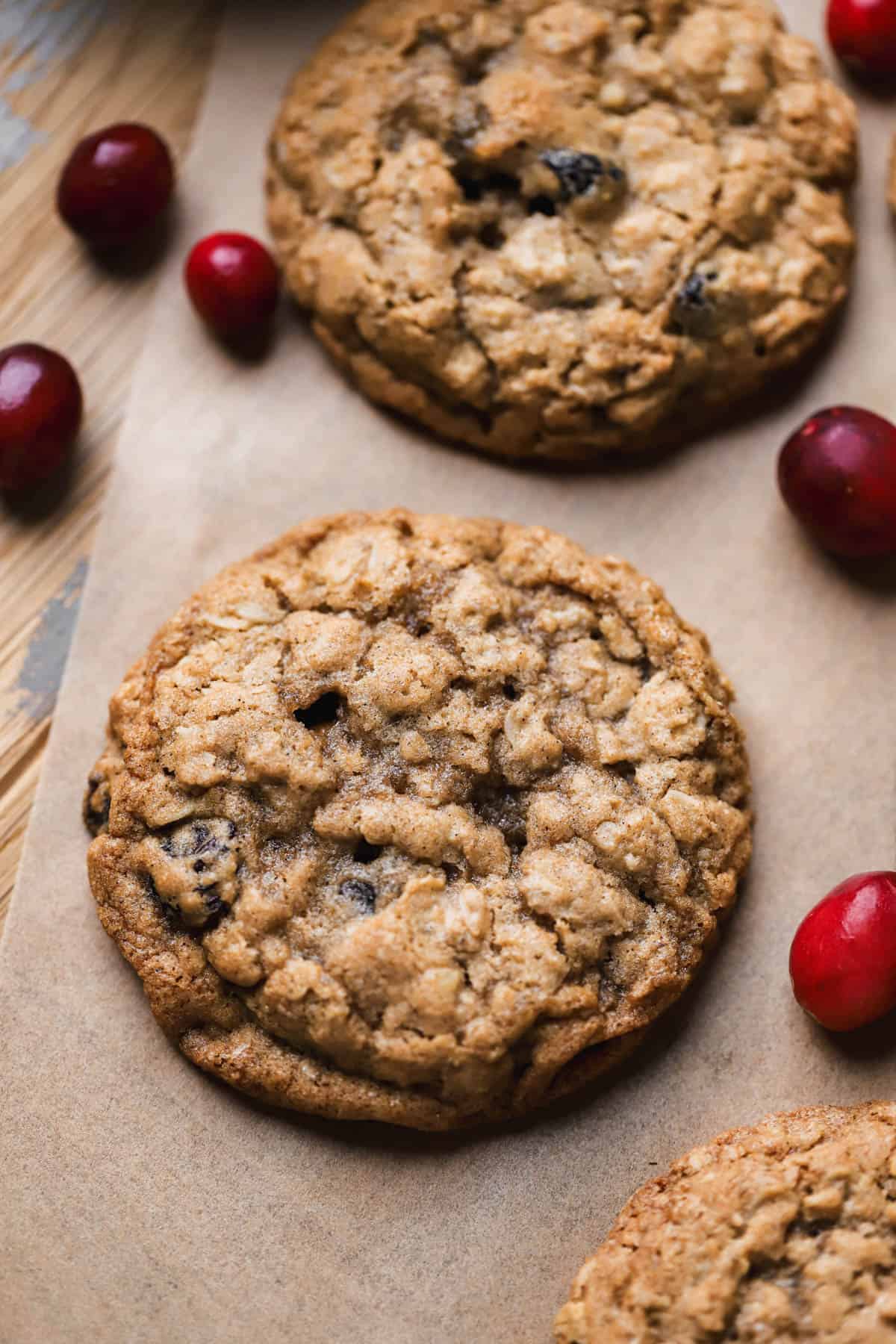Oatmeal Cranberry Walnut Cookies with dried cranberries, brown sugar, walnuts, vanilla bean paste, and rolled oats. 
