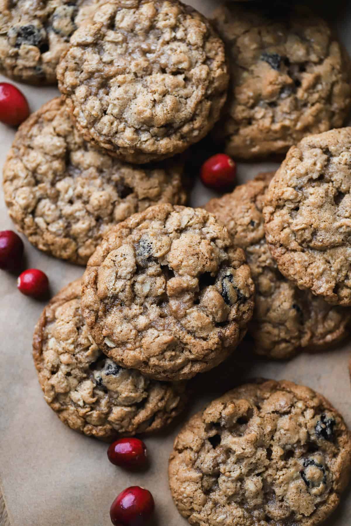 Oatmeal cookies with dried cranberries and chopped walnuts. 