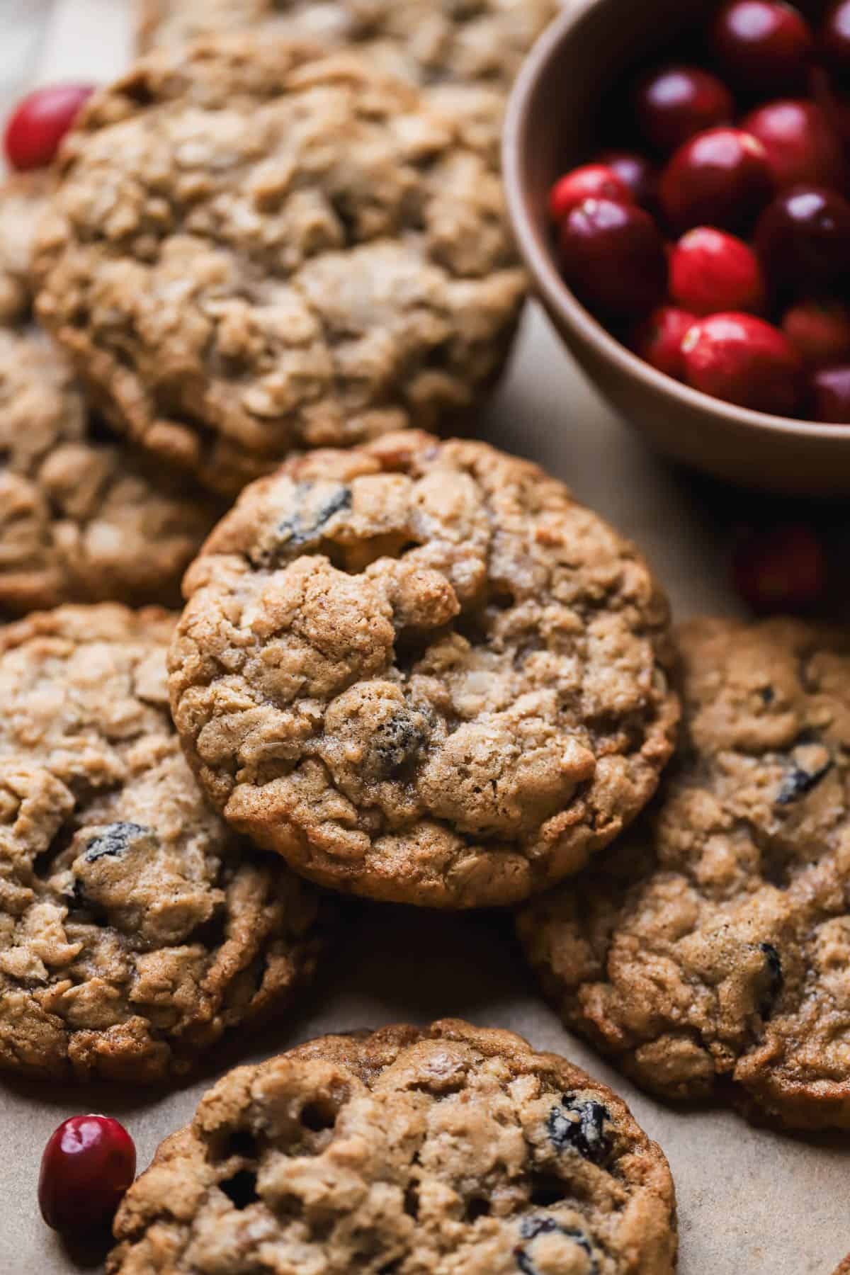 Oatmeal Cranberry Walnut Cookies with oats, brown sugar vanilla bean paste and dried cranberries. 