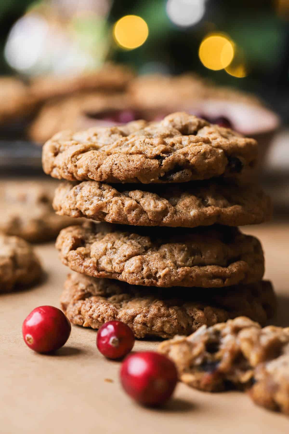 Oatmeal Cranberry Walnut Cookies with dried cranberries, brown sugar, walnuts, vanilla bean paste, and rolled oats. 