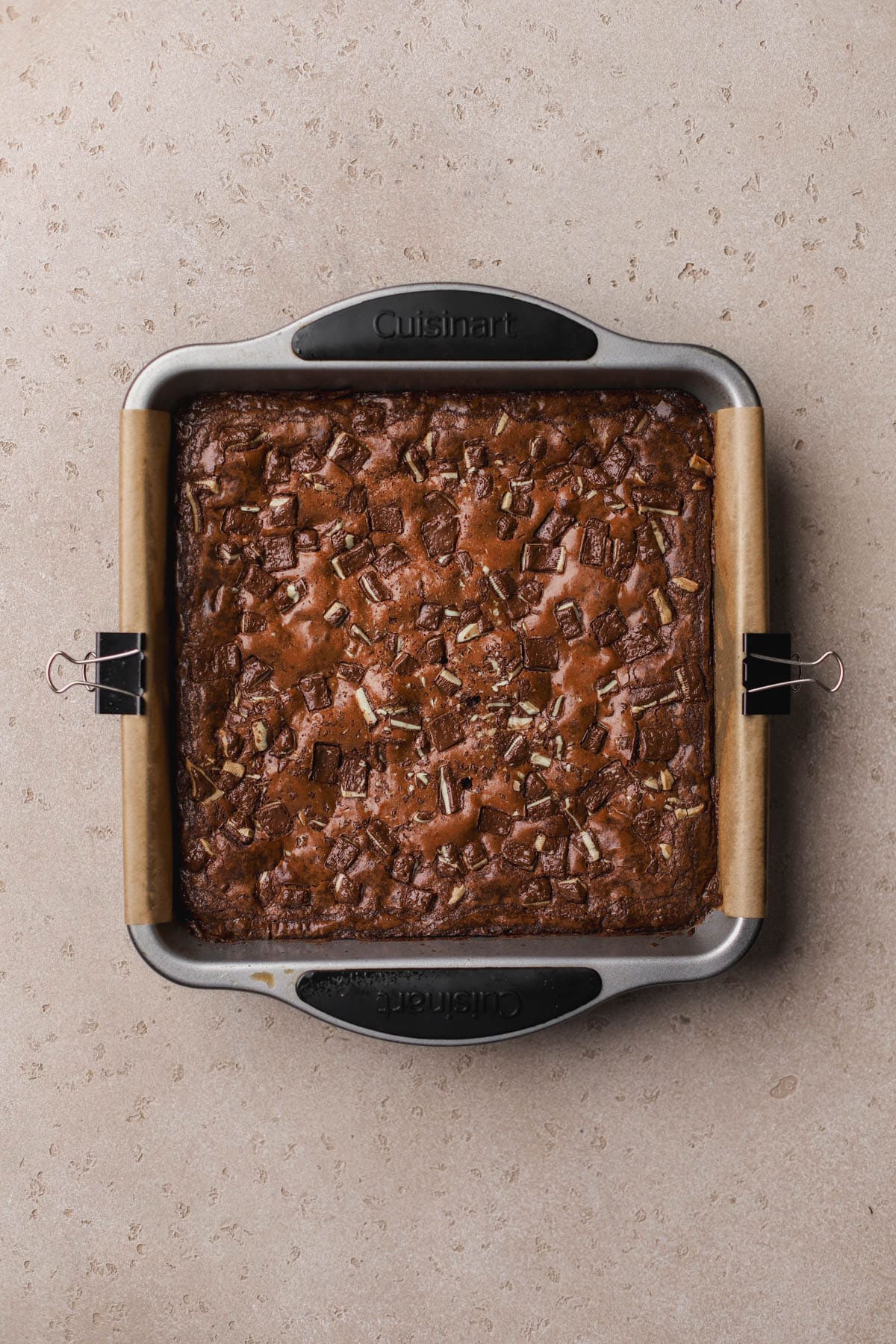 Baked brownies with andes mints. 