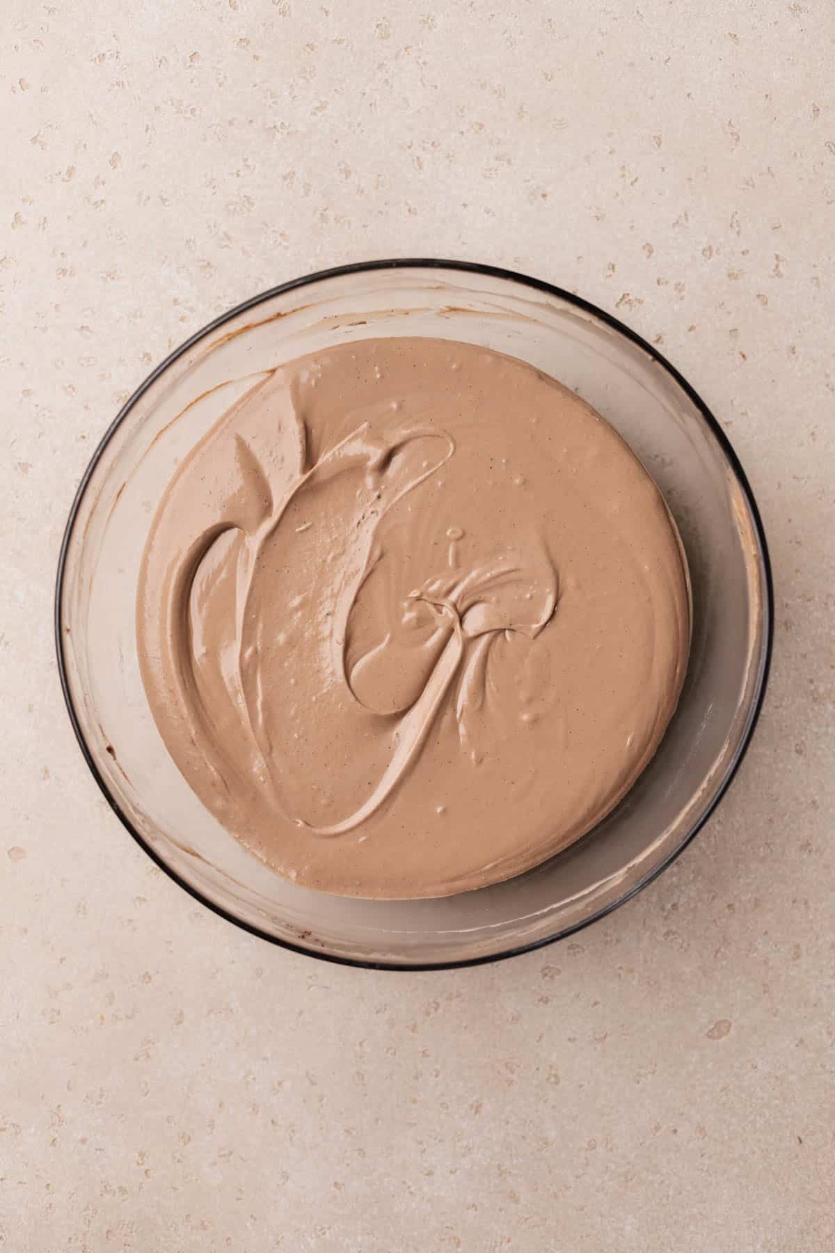 Whipped cream cheese, vanilla, sugar, cocoa powder and eggs. 