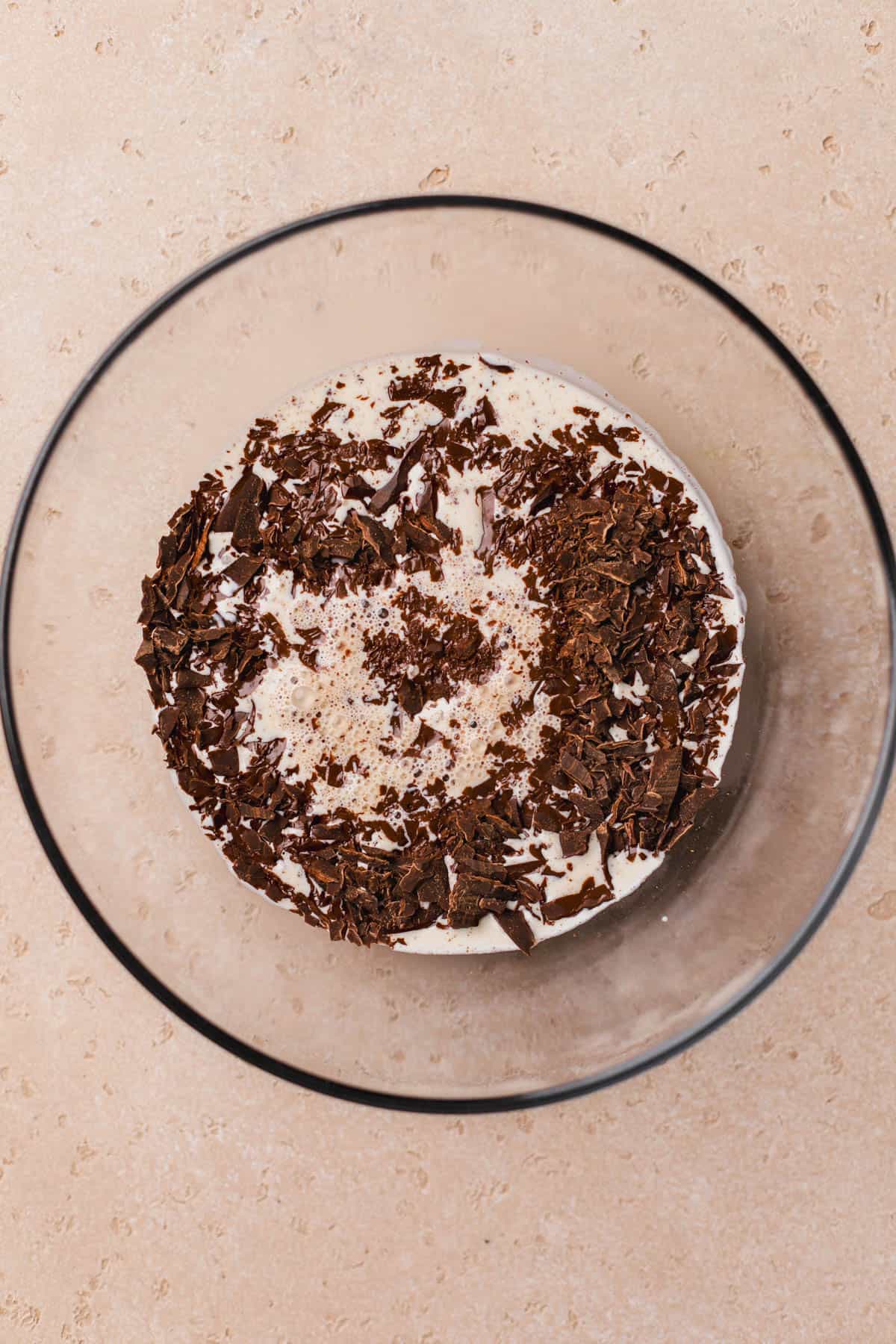 Chopped chocolate and heated heavy cream. 